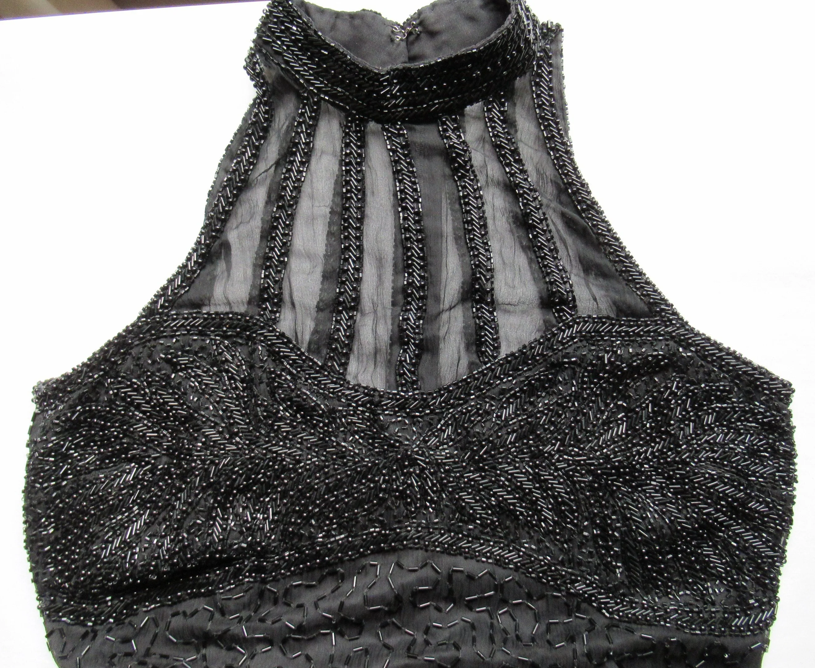 Stenay Long Dress Sexy Low Cut Sheer Beaded Top Beaded Black Silk Made In India Slim Style Fully Lined Extra Bag of Beads Vintage by Stenay - Image 6