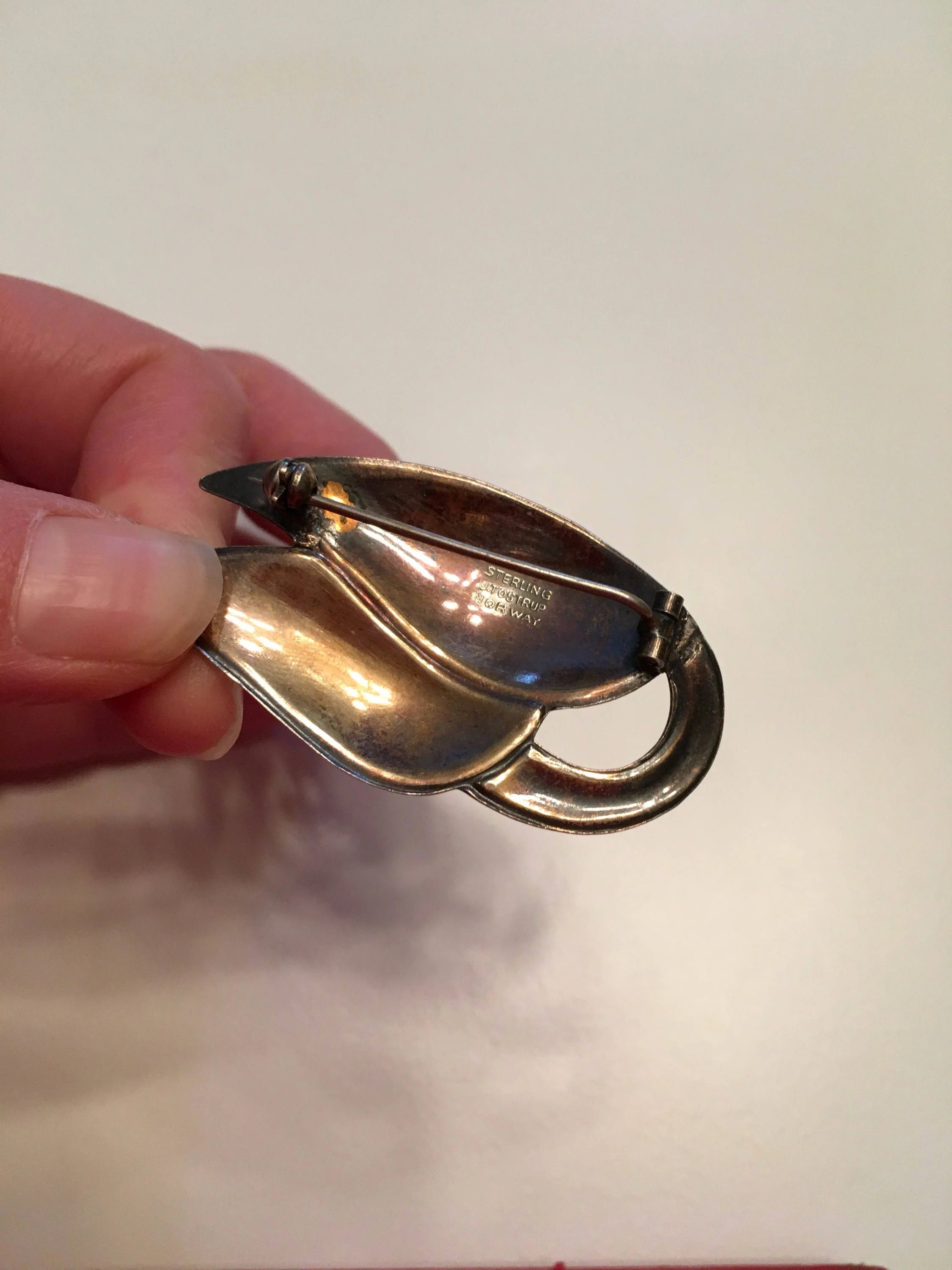Sterling Silver Enamel Leaf Brooch Pin by J. Tostrup Norway - Image 2