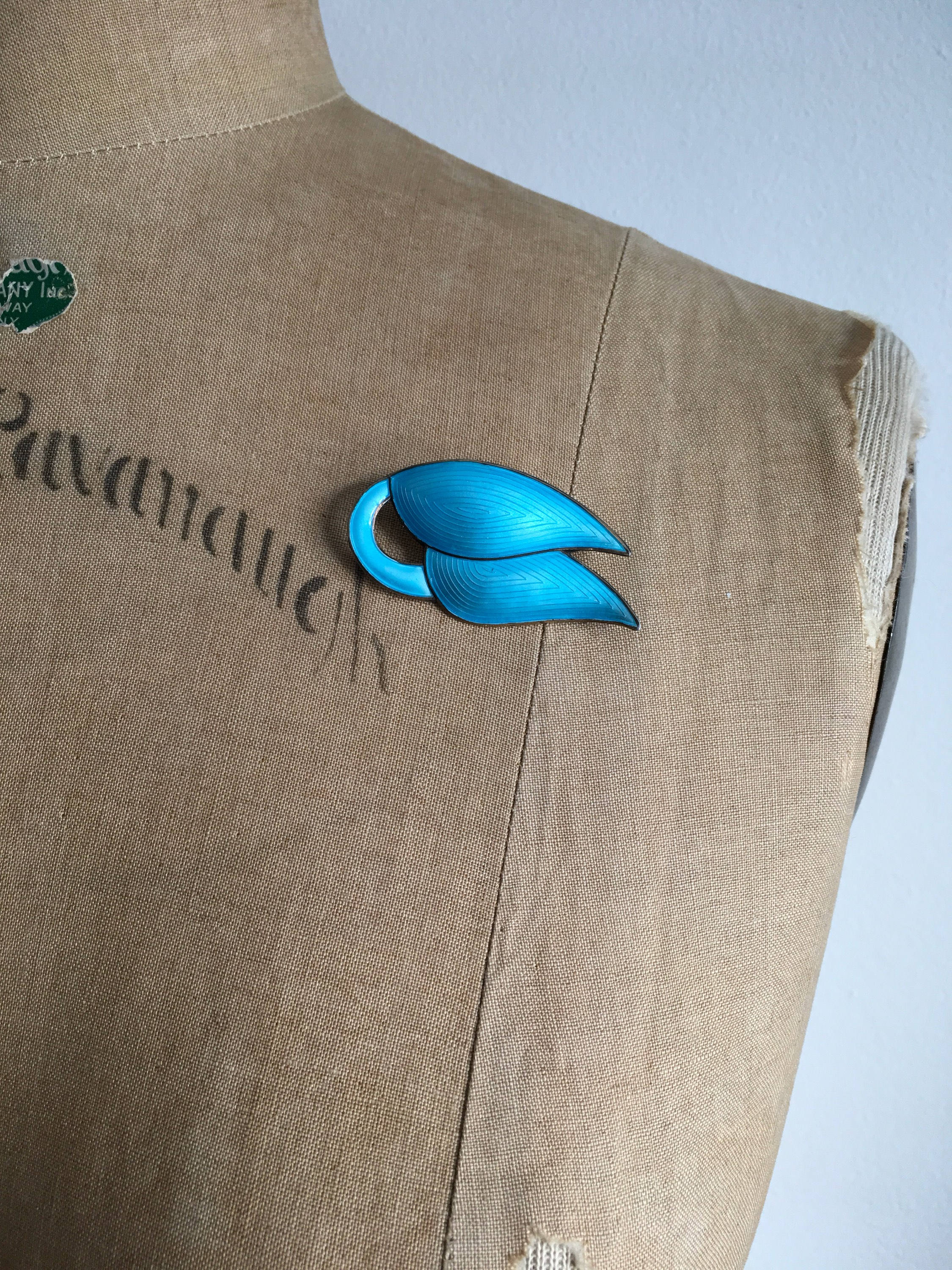 Sterling Silver Enamel Leaf Brooch Pin by J. Tostrup Norway - Image 3