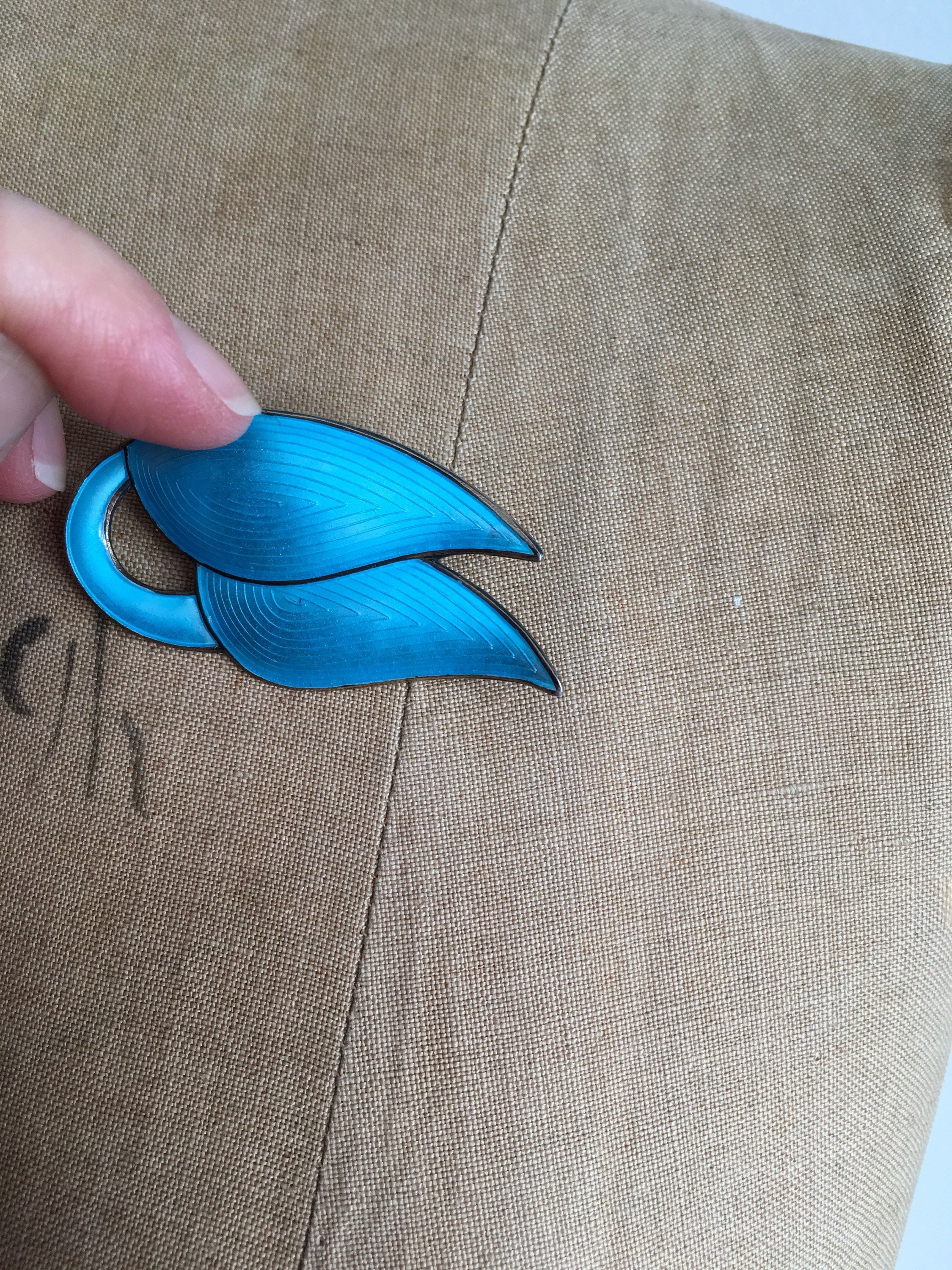 Sterling Silver Enamel Leaf Brooch Pin by J. Tostrup Norway - Image 4