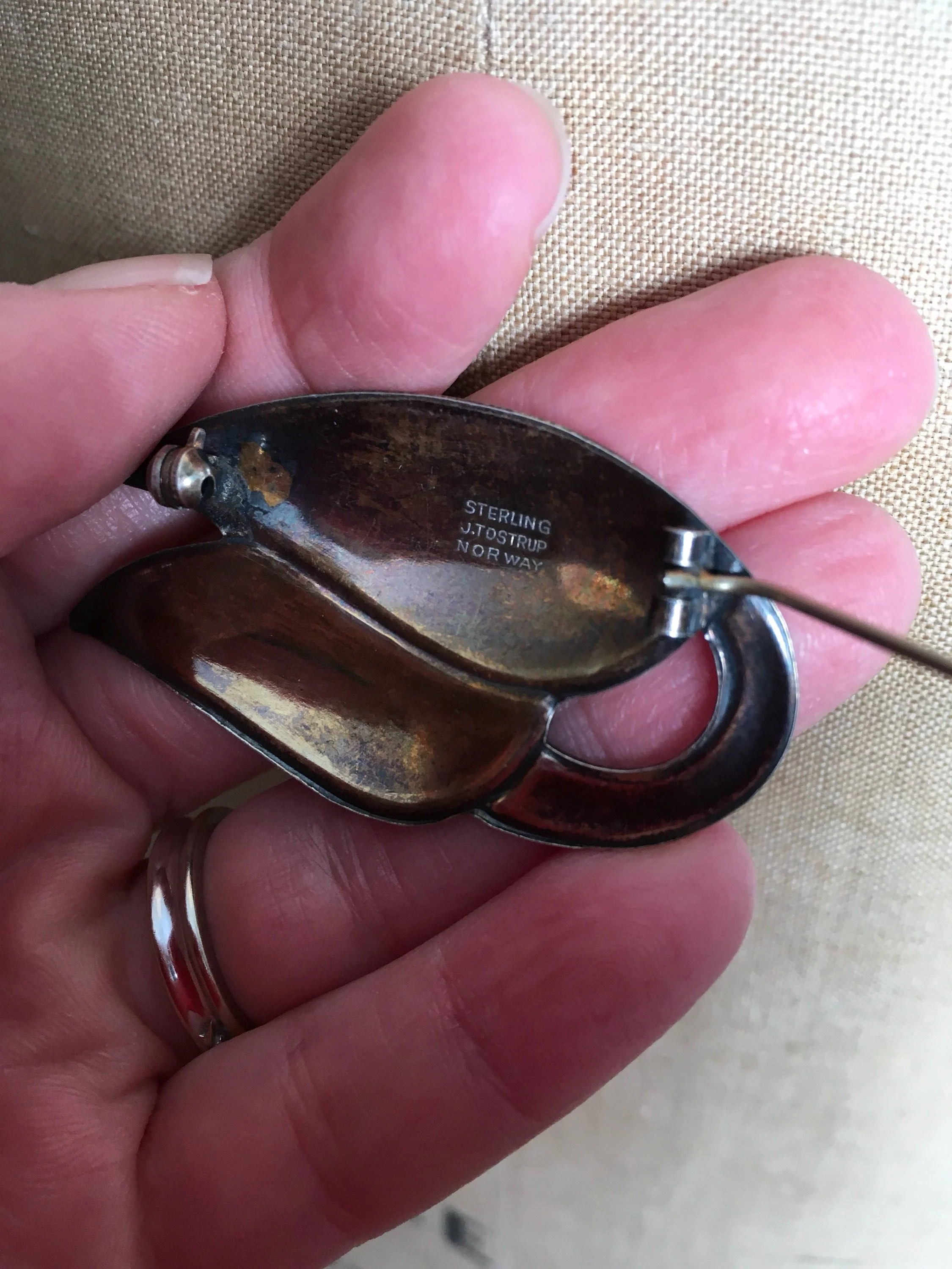 Sterling Silver Enamel Leaf Brooch Pin by J. Tostrup Norway - Image 5
