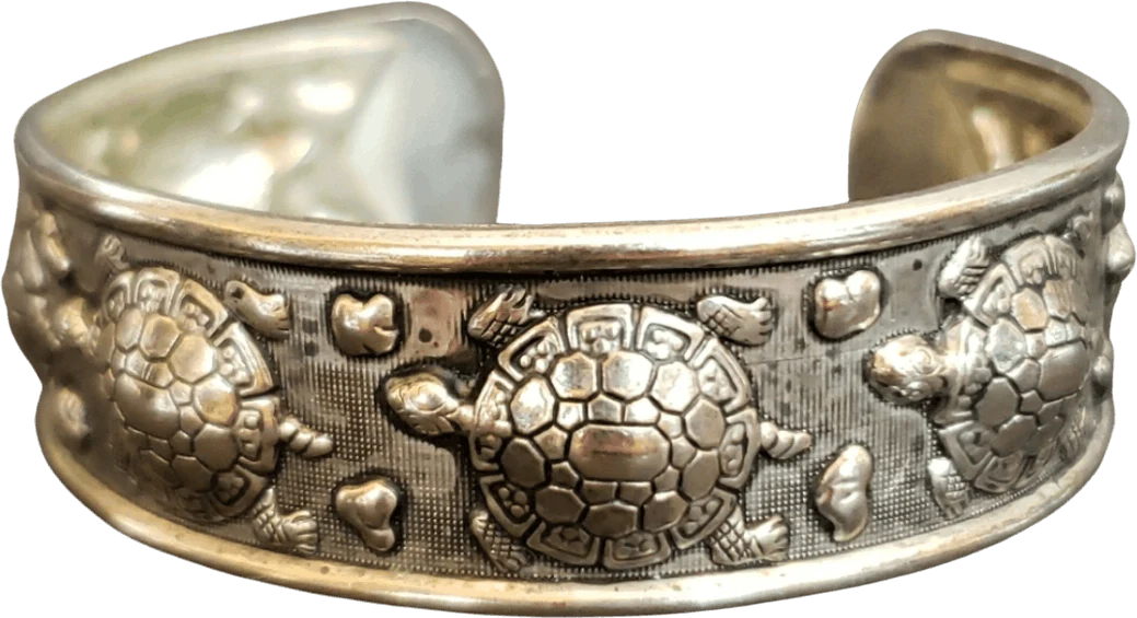 Sterling Silver Repousse Turtle Cuff Bracelet