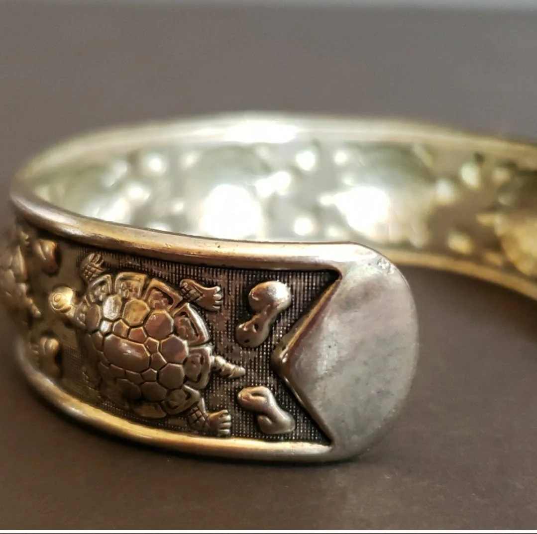 Sterling Silver Repousse Turtle Cuff Bracelet - Image 10