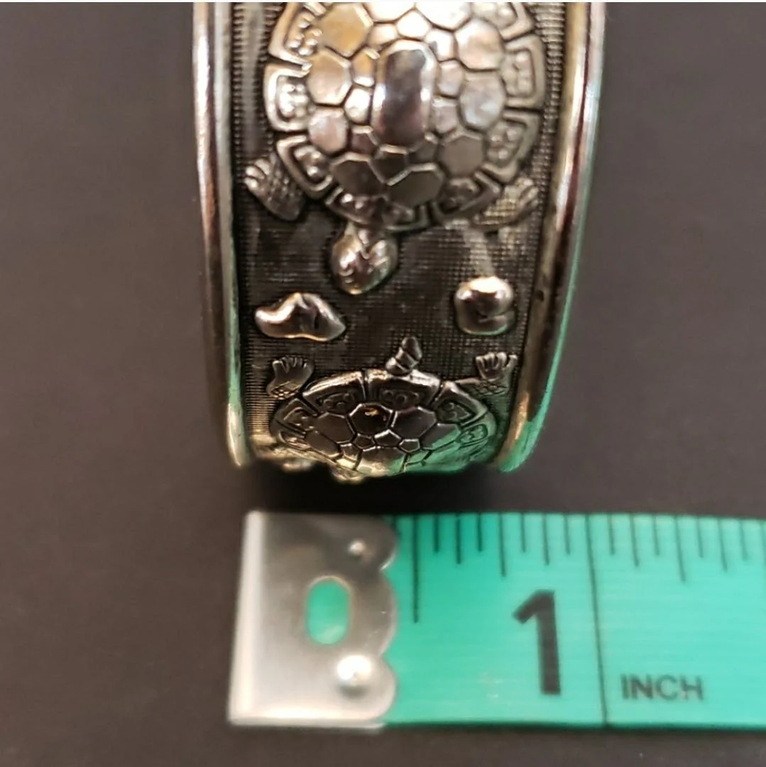 Sterling Silver Repousse Turtle Cuff Bracelet - Image 13