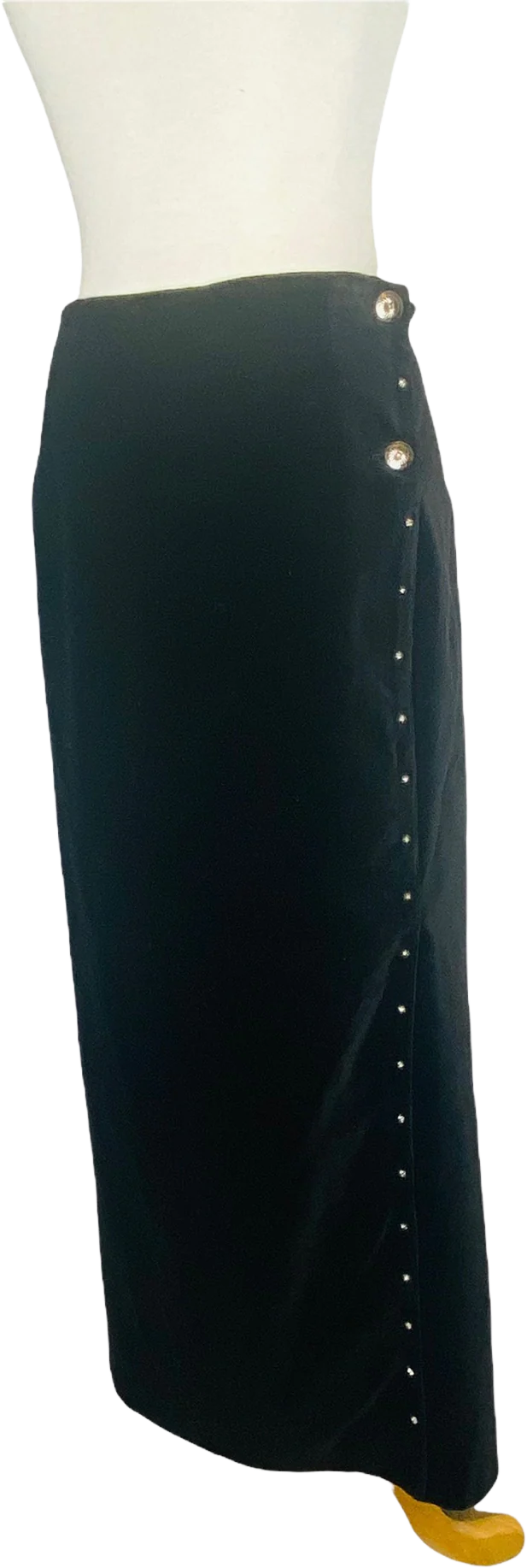 Stonebridge Vintage Velvet Maxi Skirt with Silver Buttons Black 1 by Stonebridge
