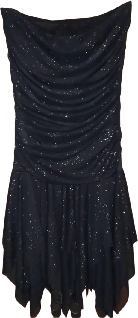 90's/00's Strapless Sparkle Black Tattered Hem Dress by Papaya