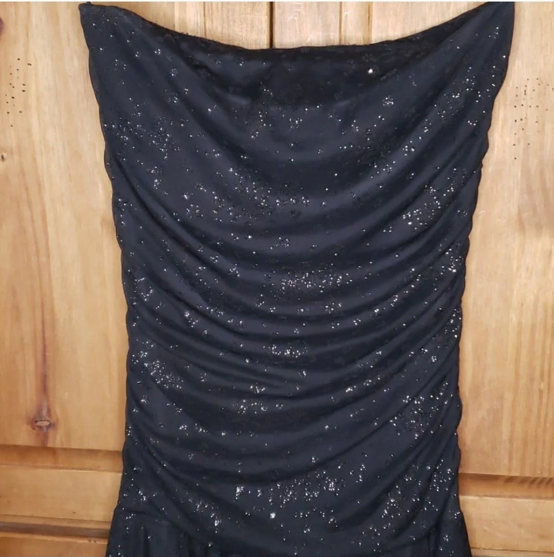 90's/00's Strapless Sparkle Black Tattered Hem Dress by Papaya - Image 8