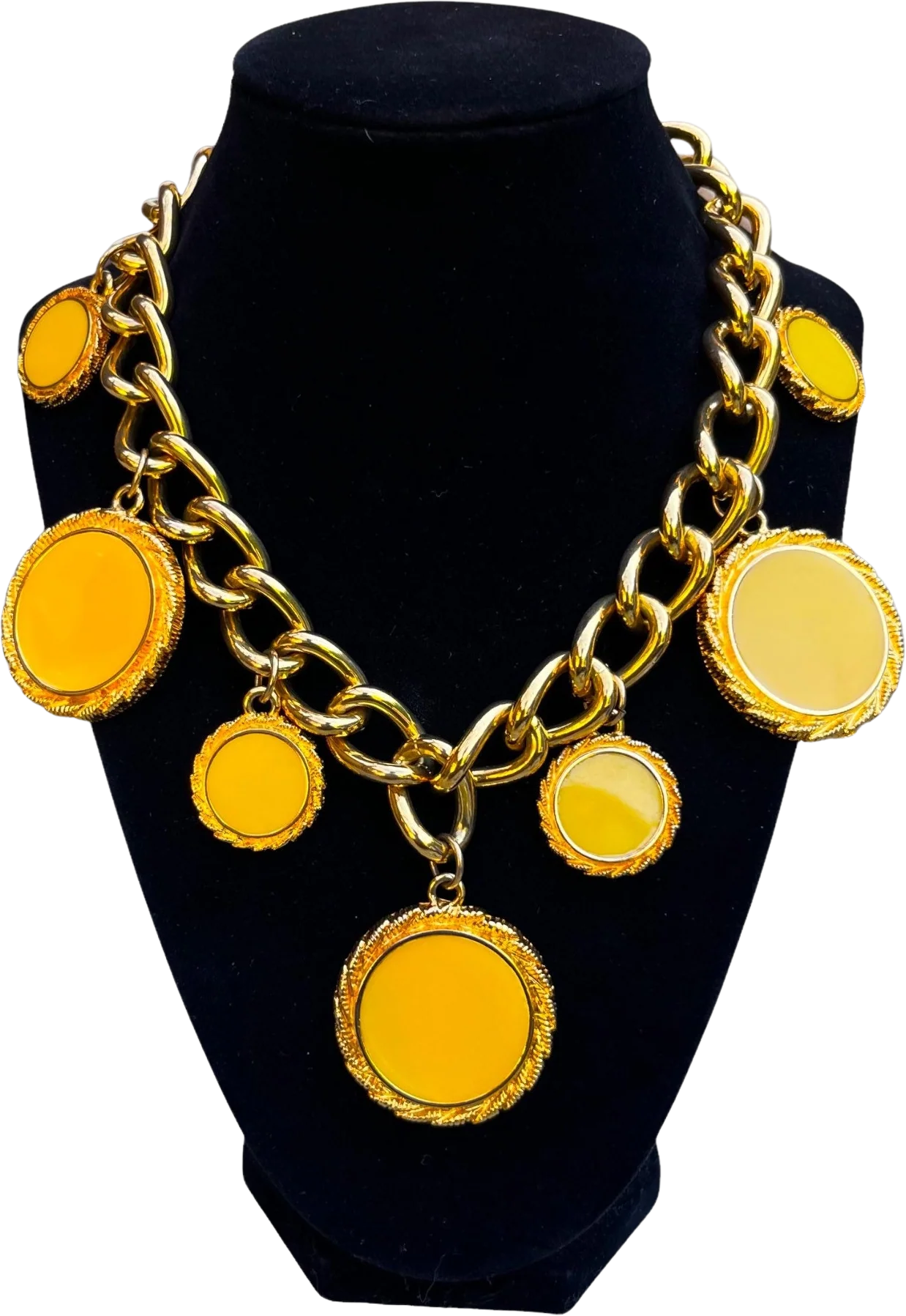 Striking Vintage Escada Enamel Charm Necklace 80s 90s Runway Couture Gold Yellow Chain Geometric Statement Necklace Jewelry by Escada