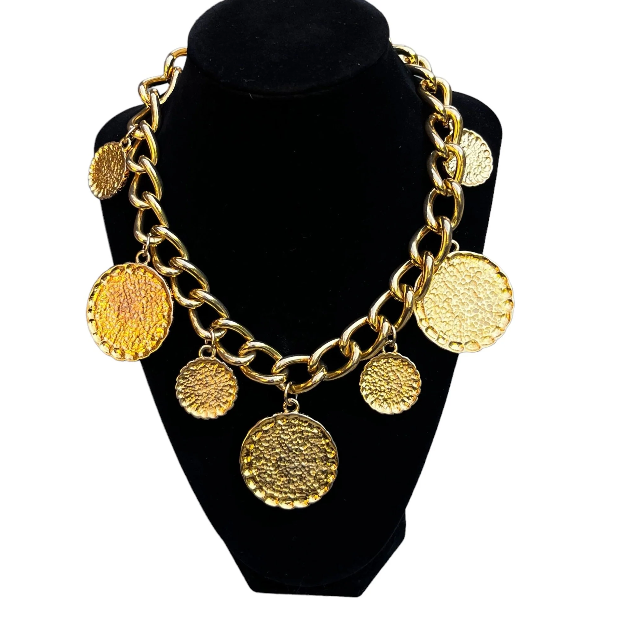 Striking Vintage Escada Enamel Charm Necklace 80s 90s Runway Couture Gold Yellow Chain Geometric Statement Necklace Jewelry by Escada - Image 5
