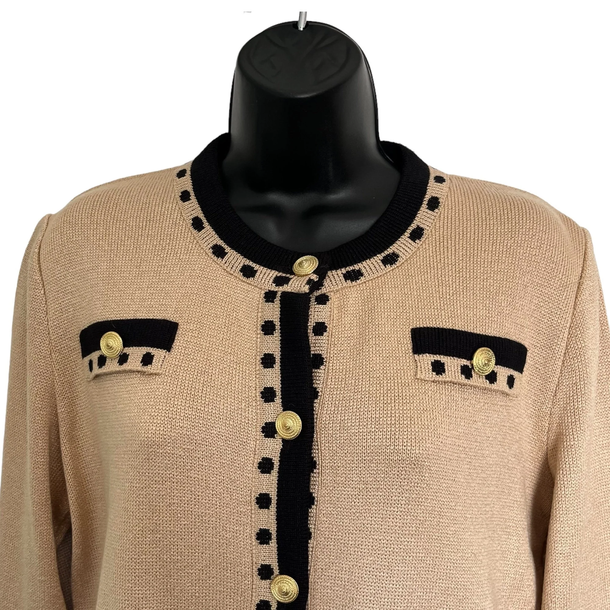 Striking Vintage Mita Cardigan Sweater 80s 90s Runway Black and Beige Power Suit Jacket Style Gold Buttons Statement Fashion by Mita - Image 2