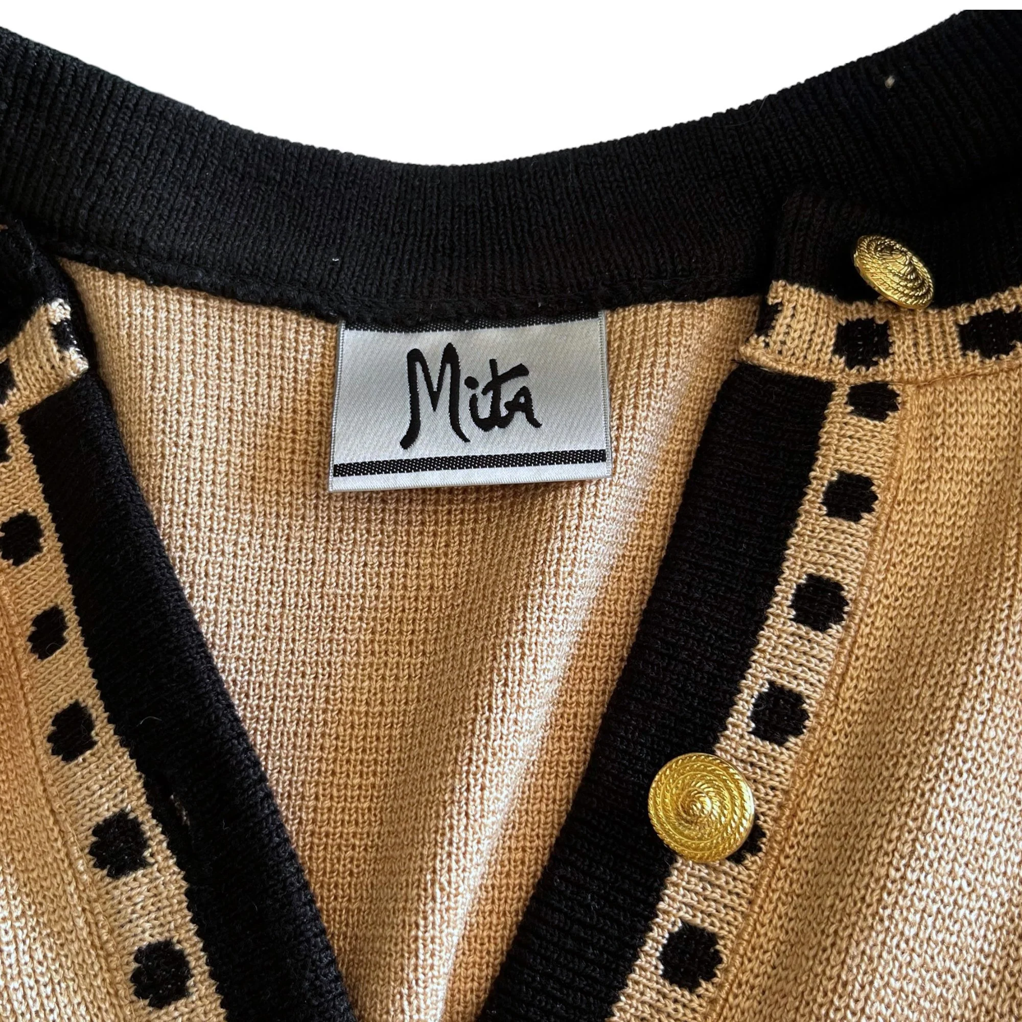 Striking Vintage Mita Cardigan Sweater 80s 90s Runway Black and Beige Power Suit Jacket Style Gold Buttons Statement Fashion by Mita - Image 3