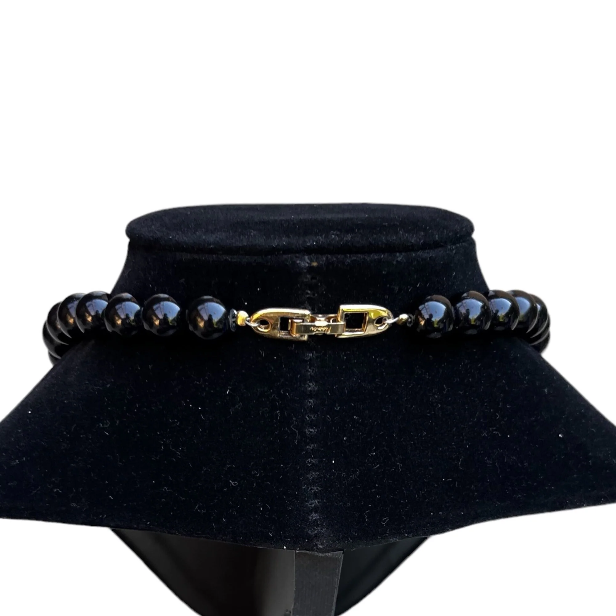 Striking Vintage Napier Black Lucite Enamel Necklace 80s 90s Art Deco Runway Couture Gold Tone Choker Costume Jewelry by Napier - Image 3