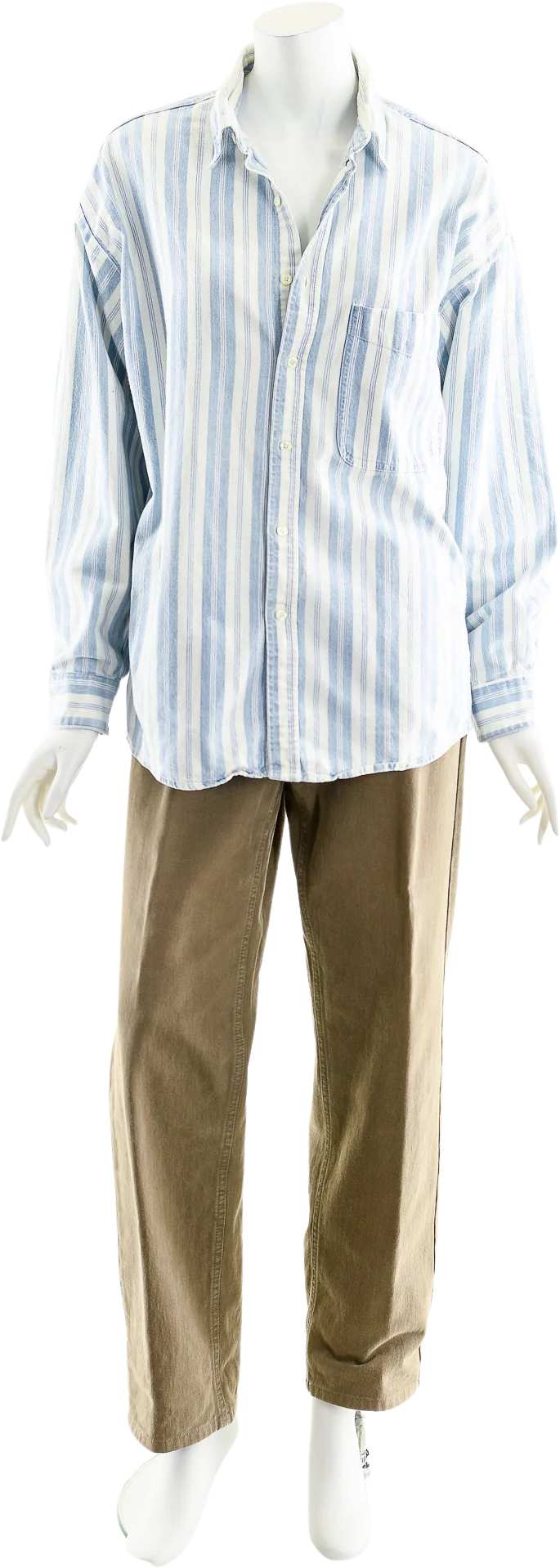 Striped Cotton Chambray Button Down Oversized Denim Shirt