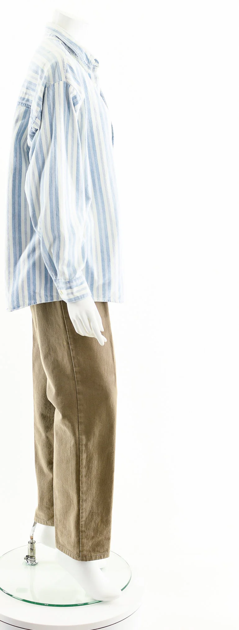 Striped Cotton Chambray Button Down Oversized Denim Shirt - Image 5