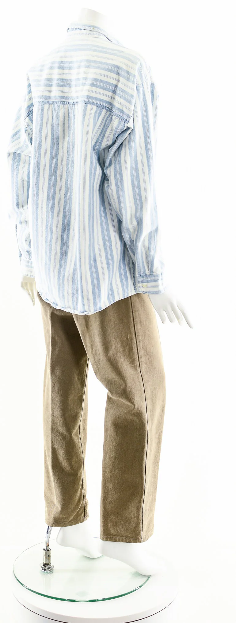 Striped Cotton Chambray Button Down Oversized Denim Shirt - Image 6
