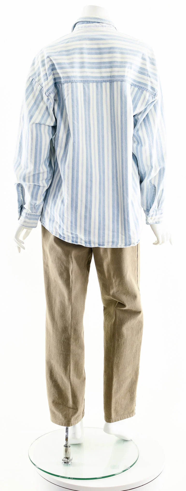 Striped Cotton Chambray Button Down Oversized Denim Shirt - Image 7