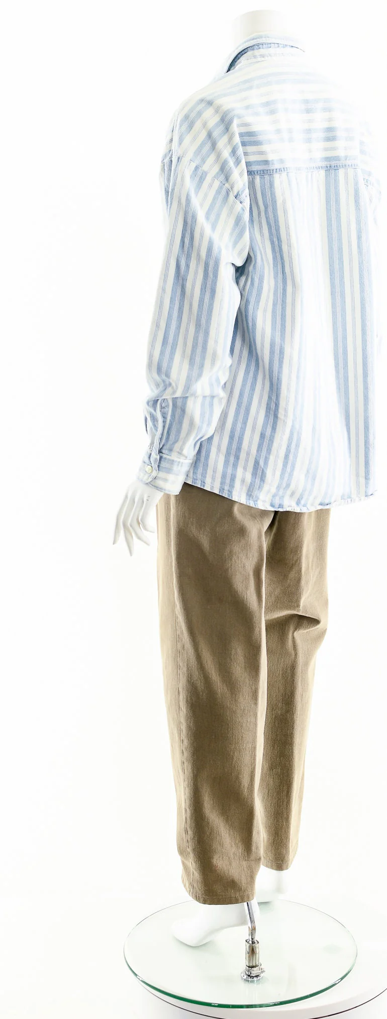Striped Cotton Chambray Button Down Oversized Denim Shirt - Image 8