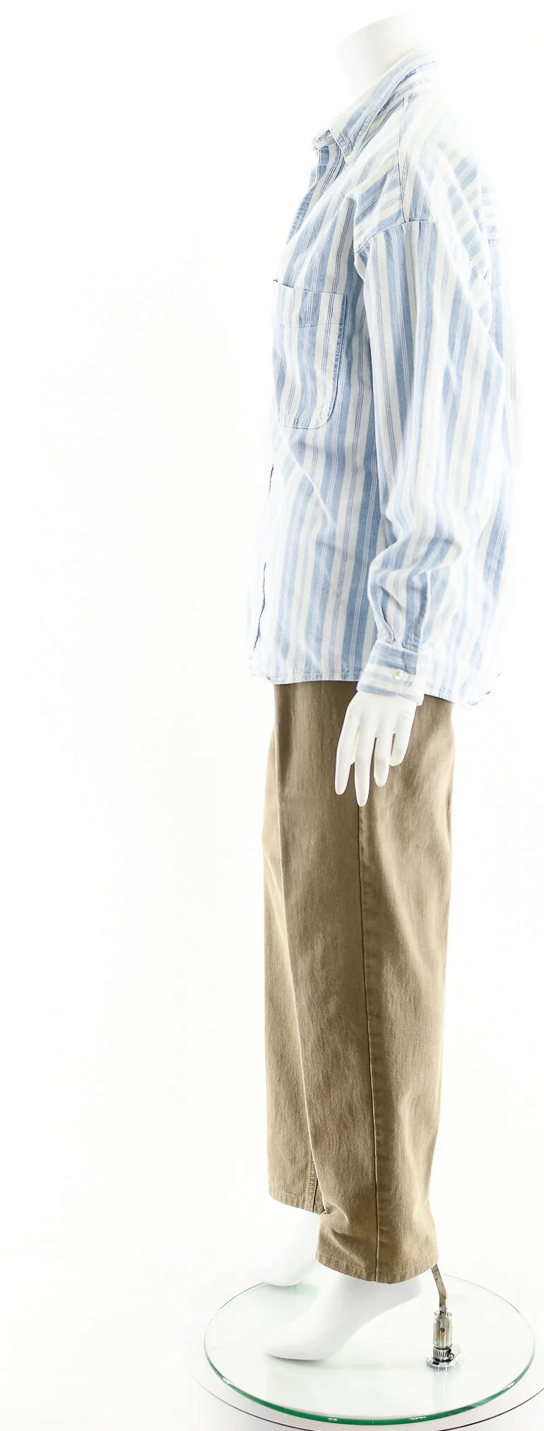 Striped Cotton Chambray Button Down Oversized Denim Shirt - Image 9