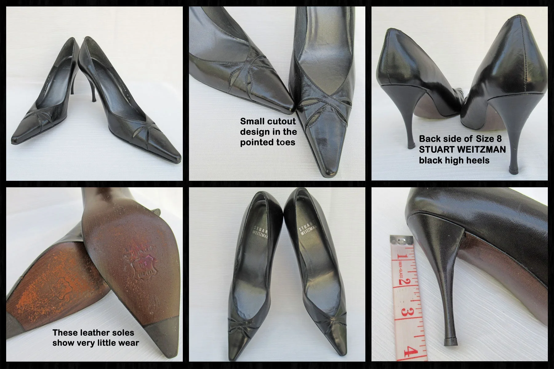 Stuart Weitzman Shoes Pointed Toe Leather Sole Black High Heel Made In Spain Vintage Iconic Designer Classic Chic by Stuart Weitzman - Image 9