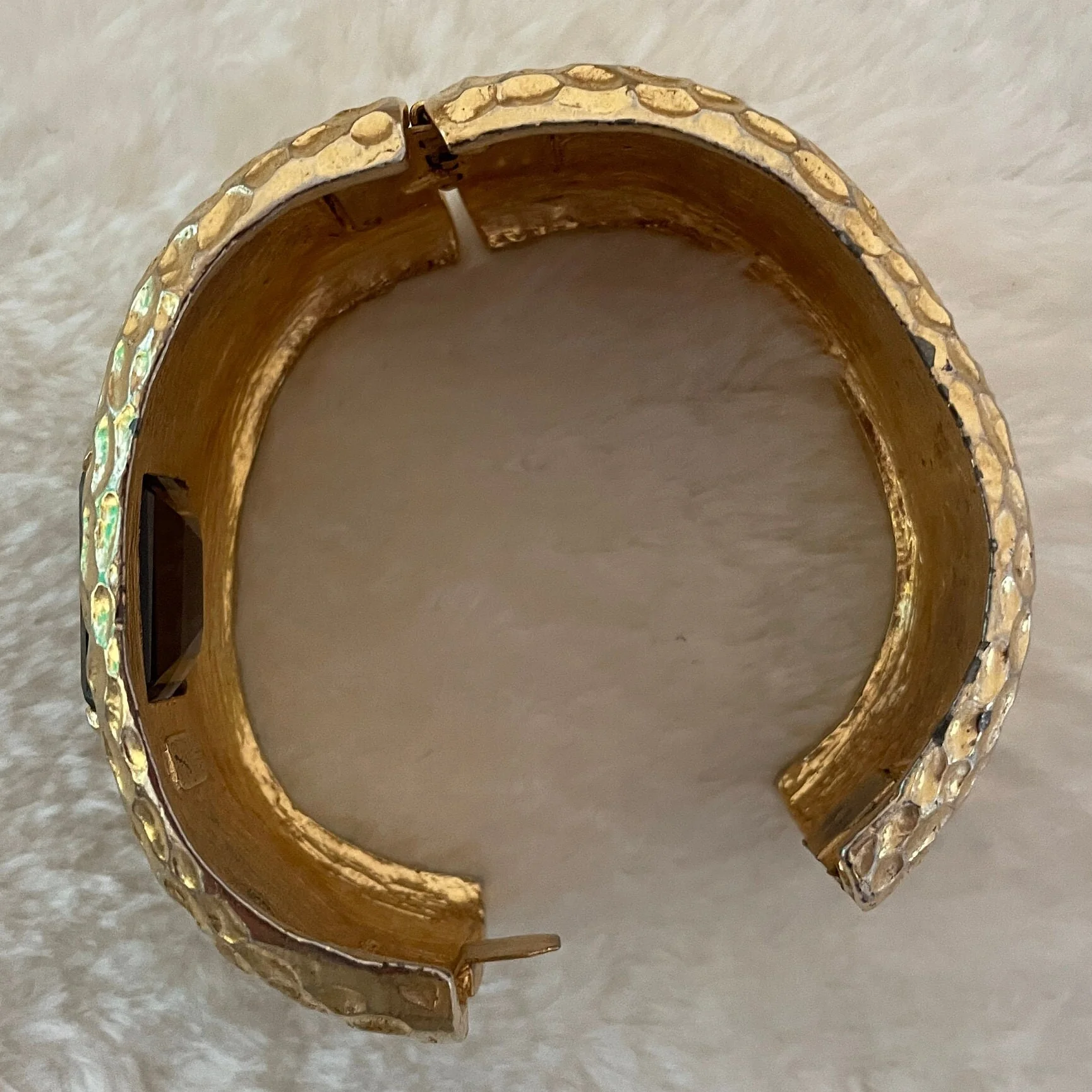 Stunning Donald Stannard Heavy Hammered Gold Smoky Topaz Clamper Bangle Bracelet by Donald Stannard - Image 4