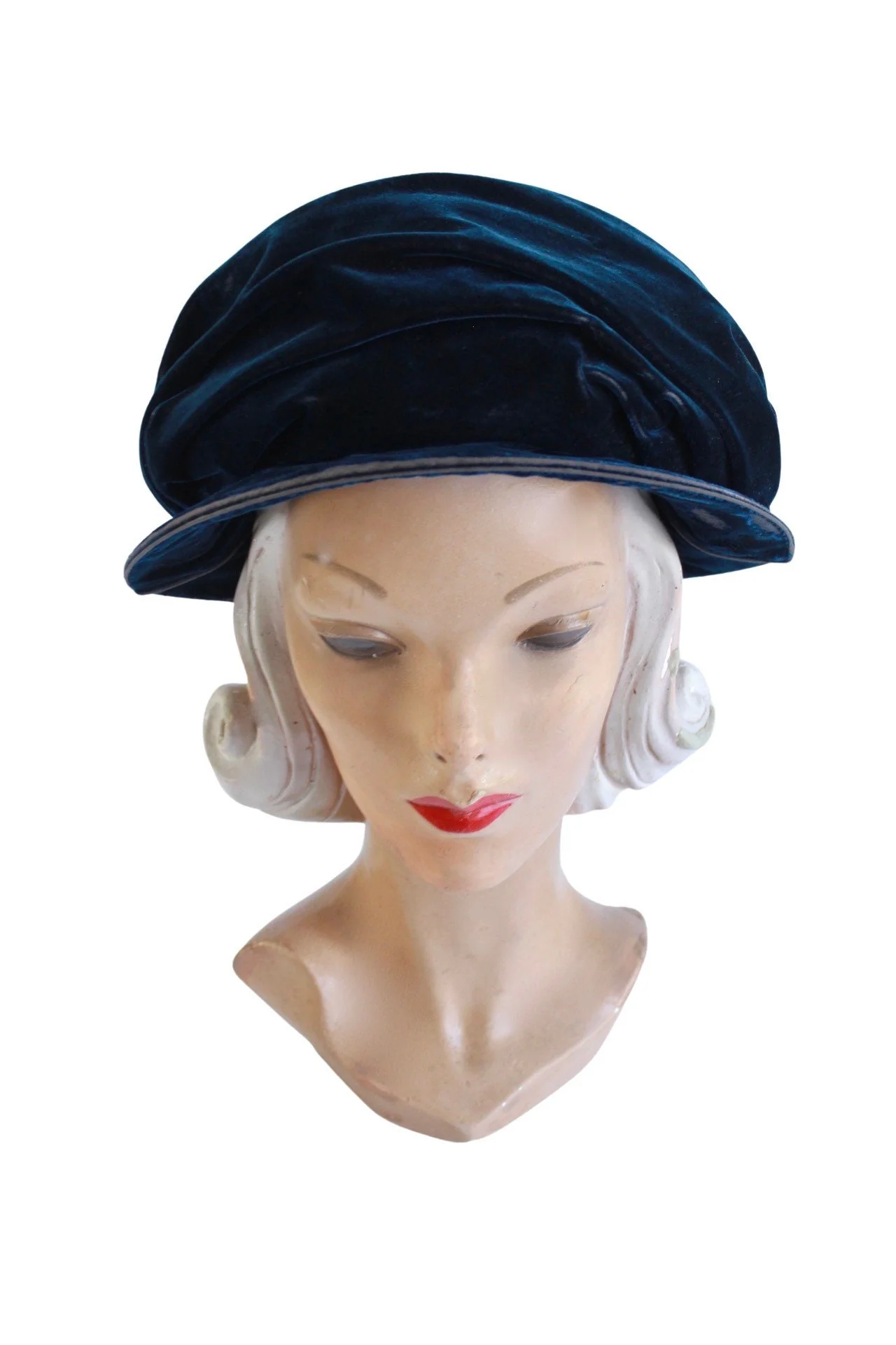 Stunning Edwardian Teal Velvet Cloche Edwardian Womens Vintage Blue Hat - Image 4