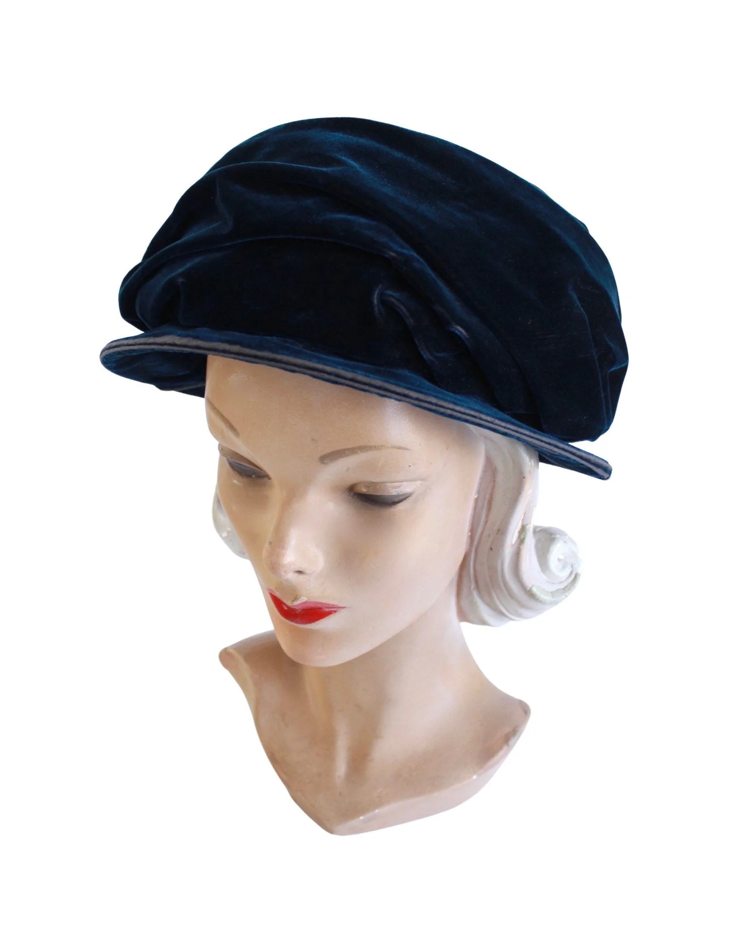 Stunning Edwardian Teal Velvet Cloche Edwardian Womens Vintage Blue Hat - Image 5