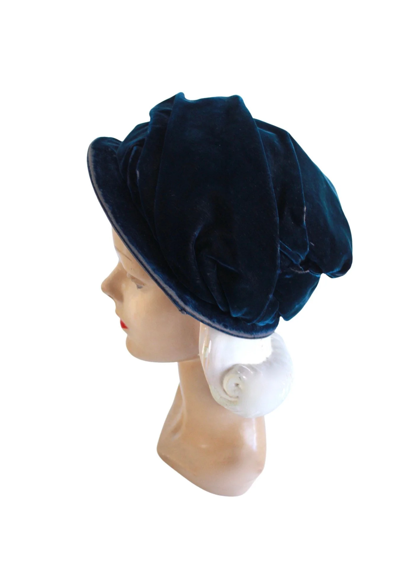 Stunning Edwardian Teal Velvet Cloche Edwardian Womens Vintage Blue Hat - Image 7