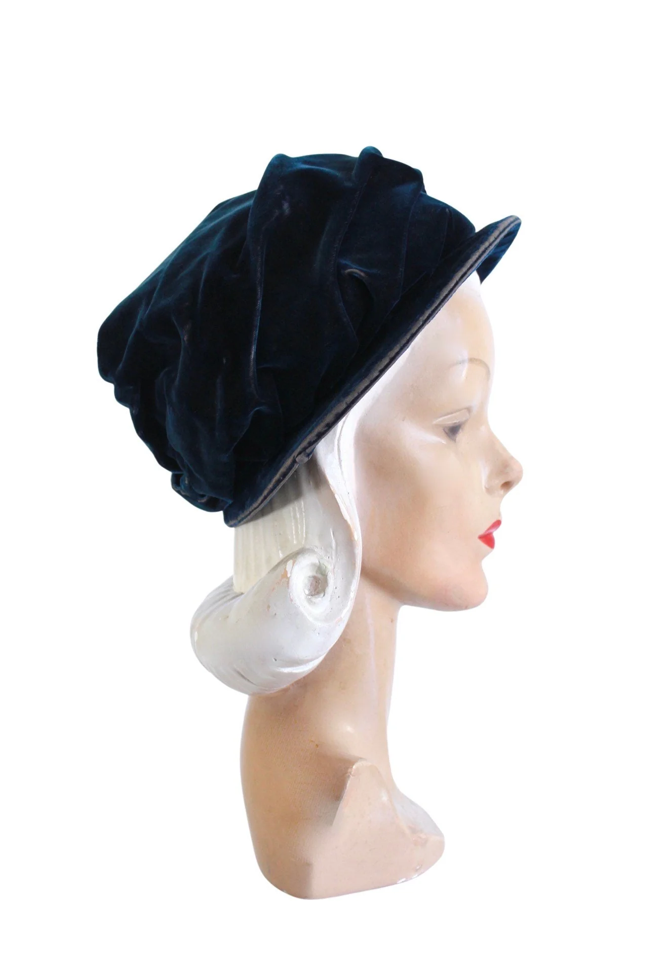 Stunning Edwardian Teal Velvet Cloche Edwardian Womens Vintage Blue Hat - Image 9