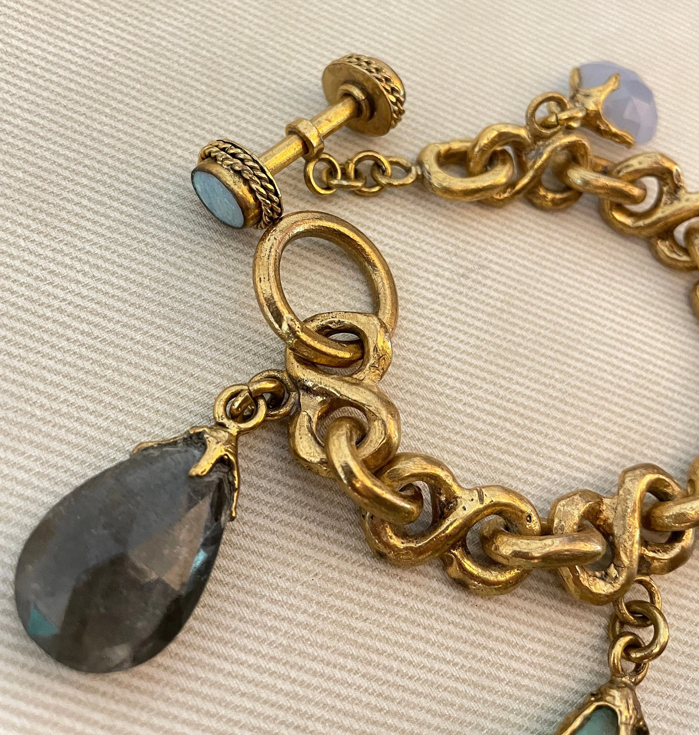 Stunning Vintage Charm Bracelet with Antique Gold Tone Finish and Massive Glass Charms - Image 4