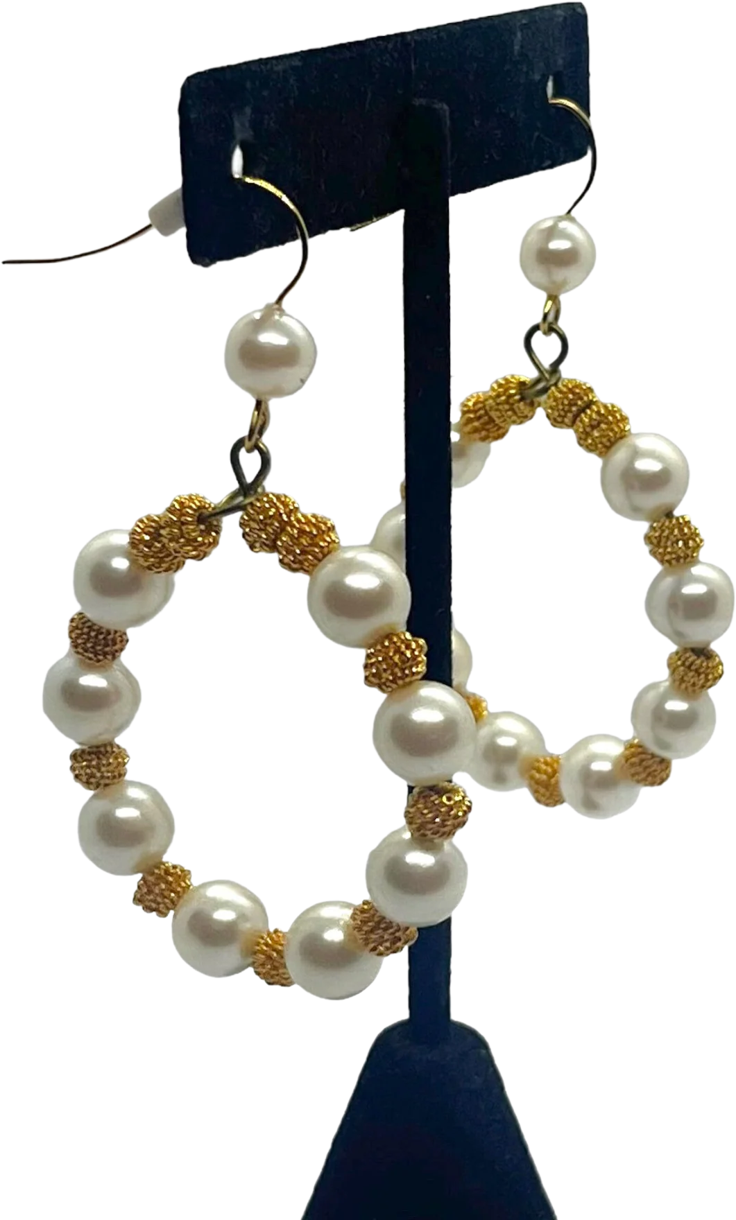 Stunning Vintage Pearl Hoop Earrings 80s 90s Delicate Beaded Runway Gold Tone Oversized Drop Dangle