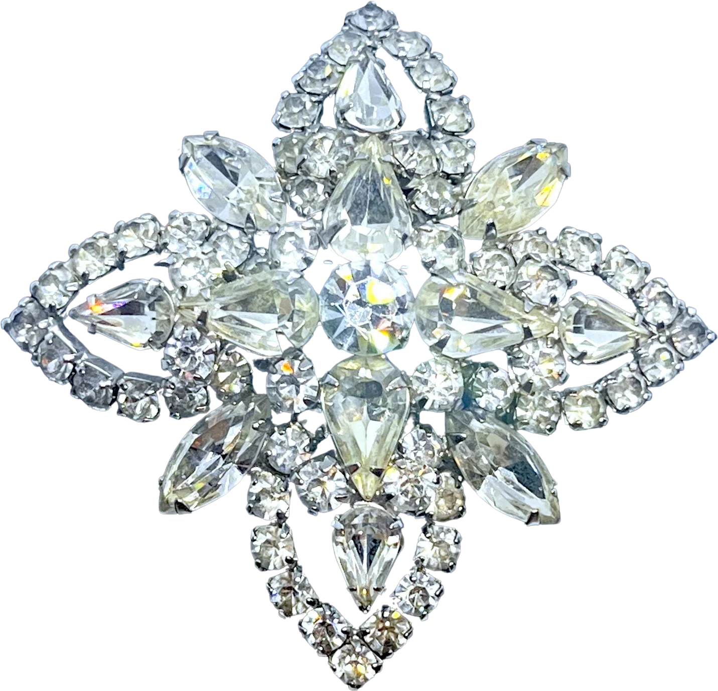 Stunning Vintage Rhinestone Maltese Cross Brooch Pin 50s 60s Midcentury Juliana Style Clear Sparkly