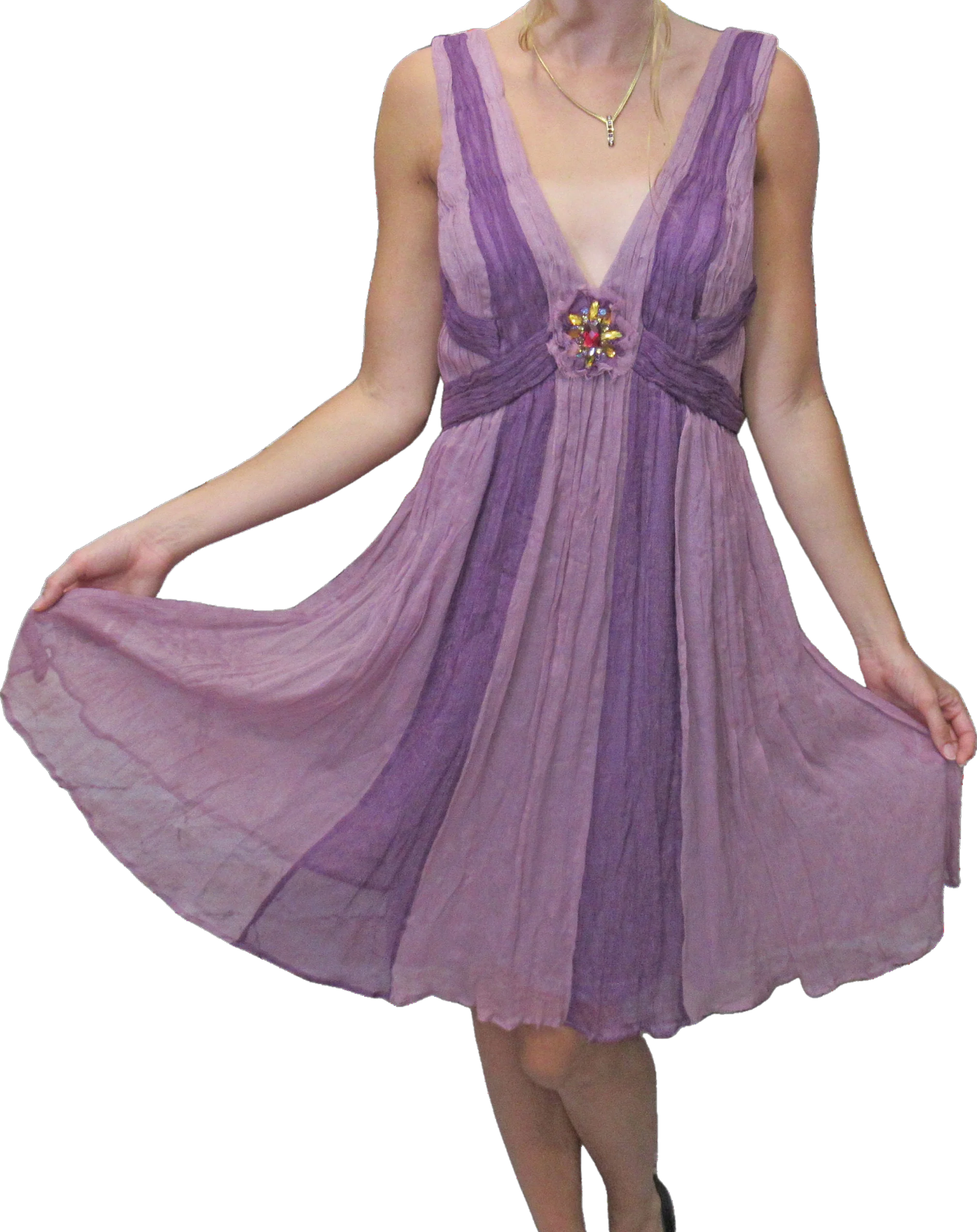 Sue Wong Dress Mauve and Purple Crinkle Silk Low Cut Eventready Neiman Marcus Tag Rhinestone Trim Back Zip Vintage by Sue Wong