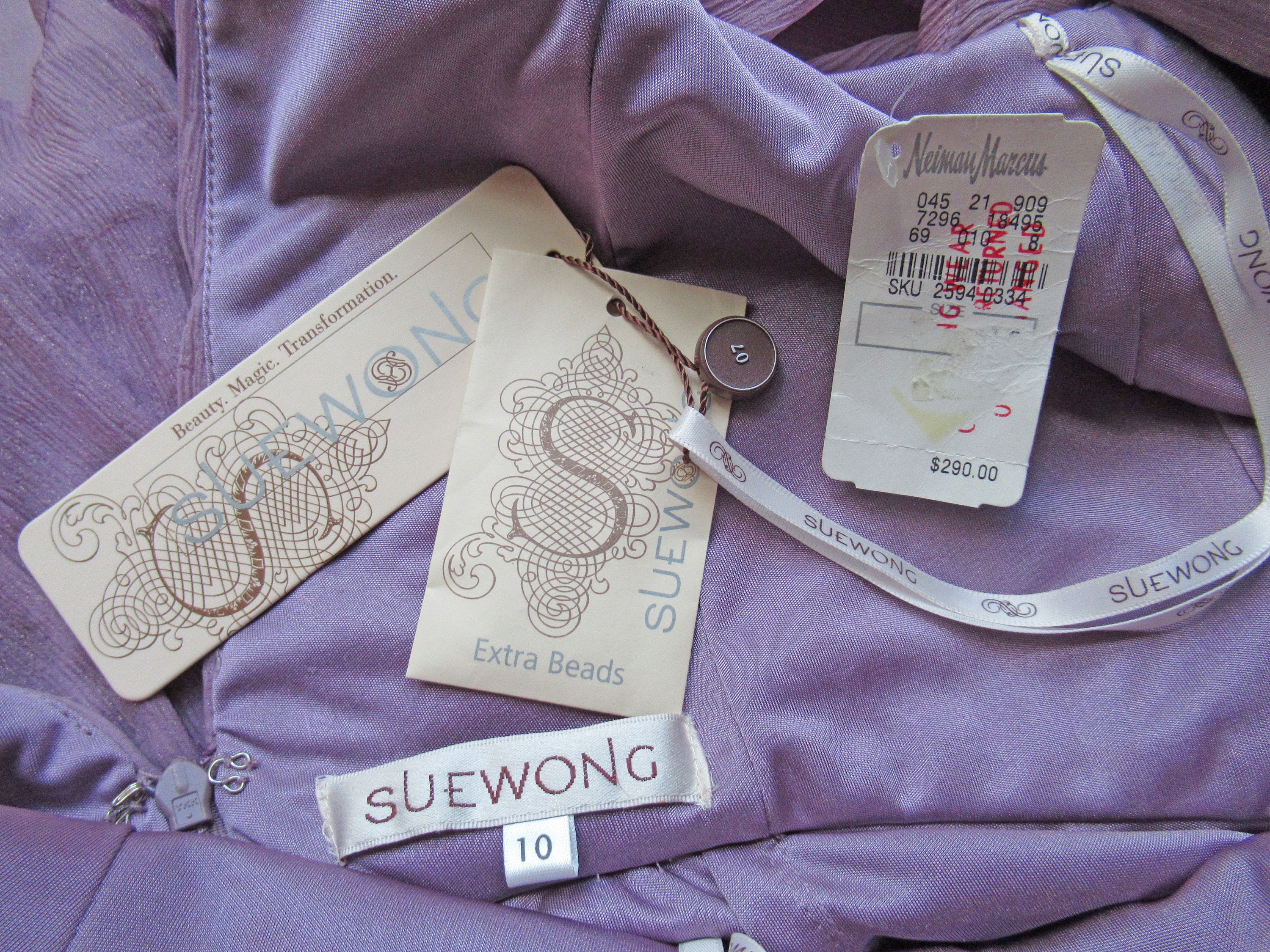 Sue Wong Dress Mauve and Purple Crinkle Silk Low Cut Eventready Neiman Marcus Tag Rhinestone Trim Back Zip Vintage by Sue Wong - Image 10