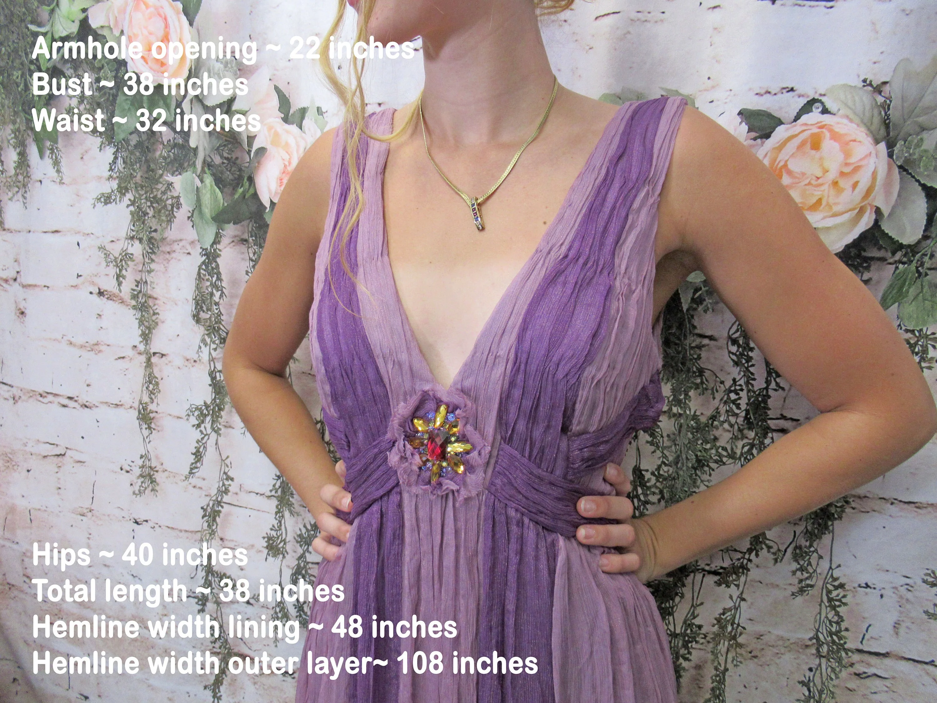 Sue Wong Dress Mauve and Purple Crinkle Silk Low Cut Eventready Neiman Marcus Tag Rhinestone Trim Back Zip Vintage by Sue Wong - Image 6