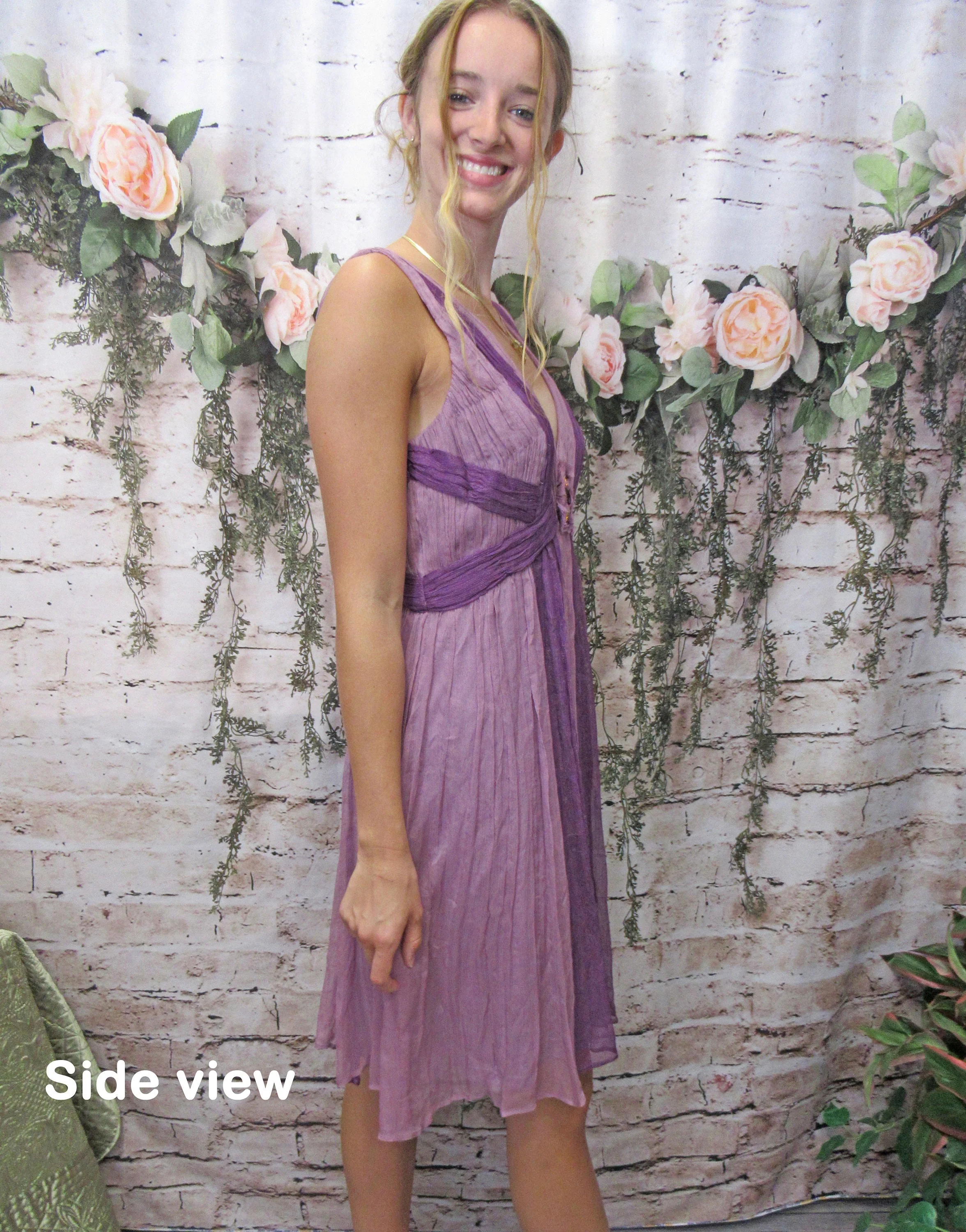 Sue Wong Dress Mauve and Purple Crinkle Silk Low Cut Eventready Neiman Marcus Tag Rhinestone Trim Back Zip Vintage by Sue Wong - Image 7