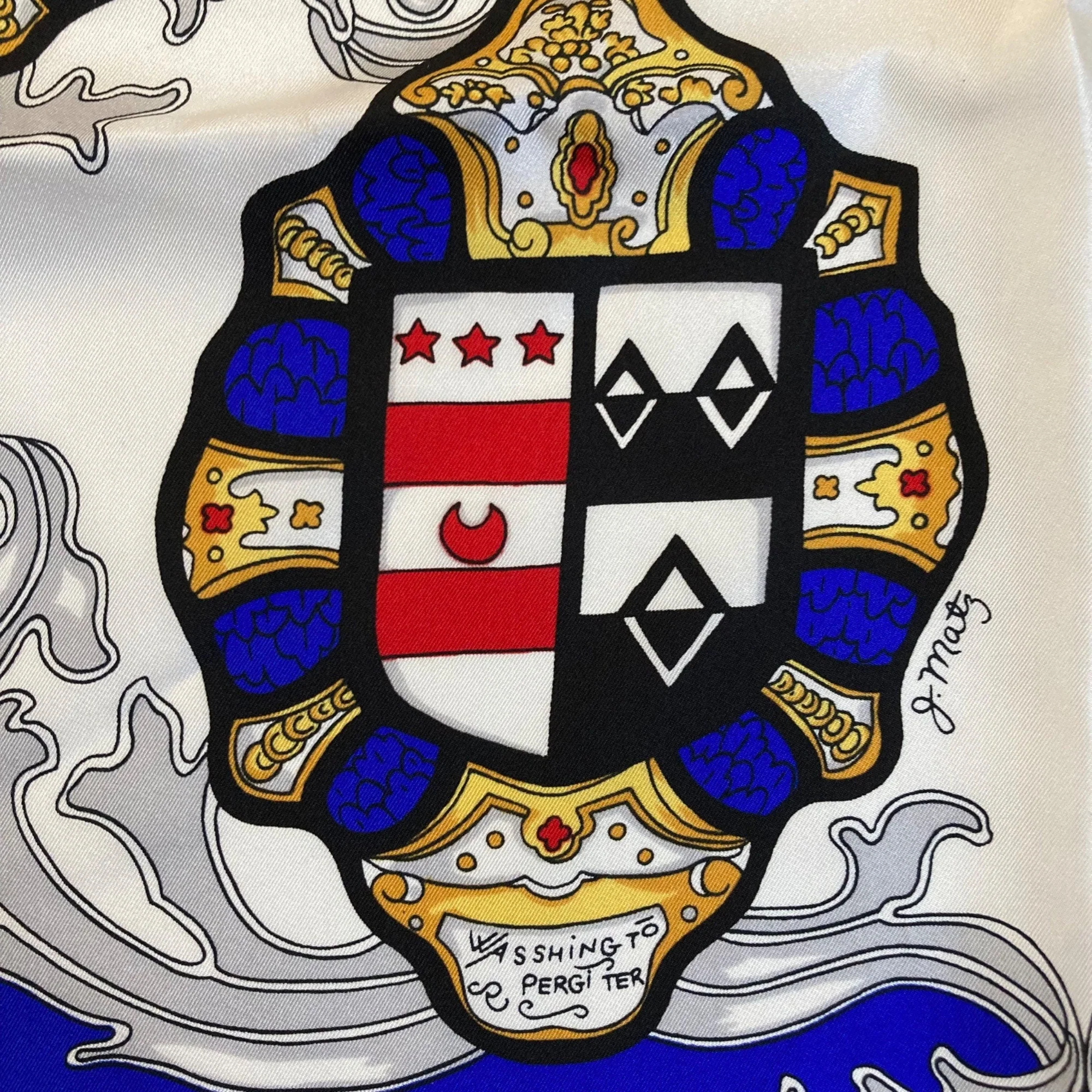 Sulgrave Manor Scarf All Silk Blue George Washington Mary Kitson 34" Square by Classic Scarfs - Image 4