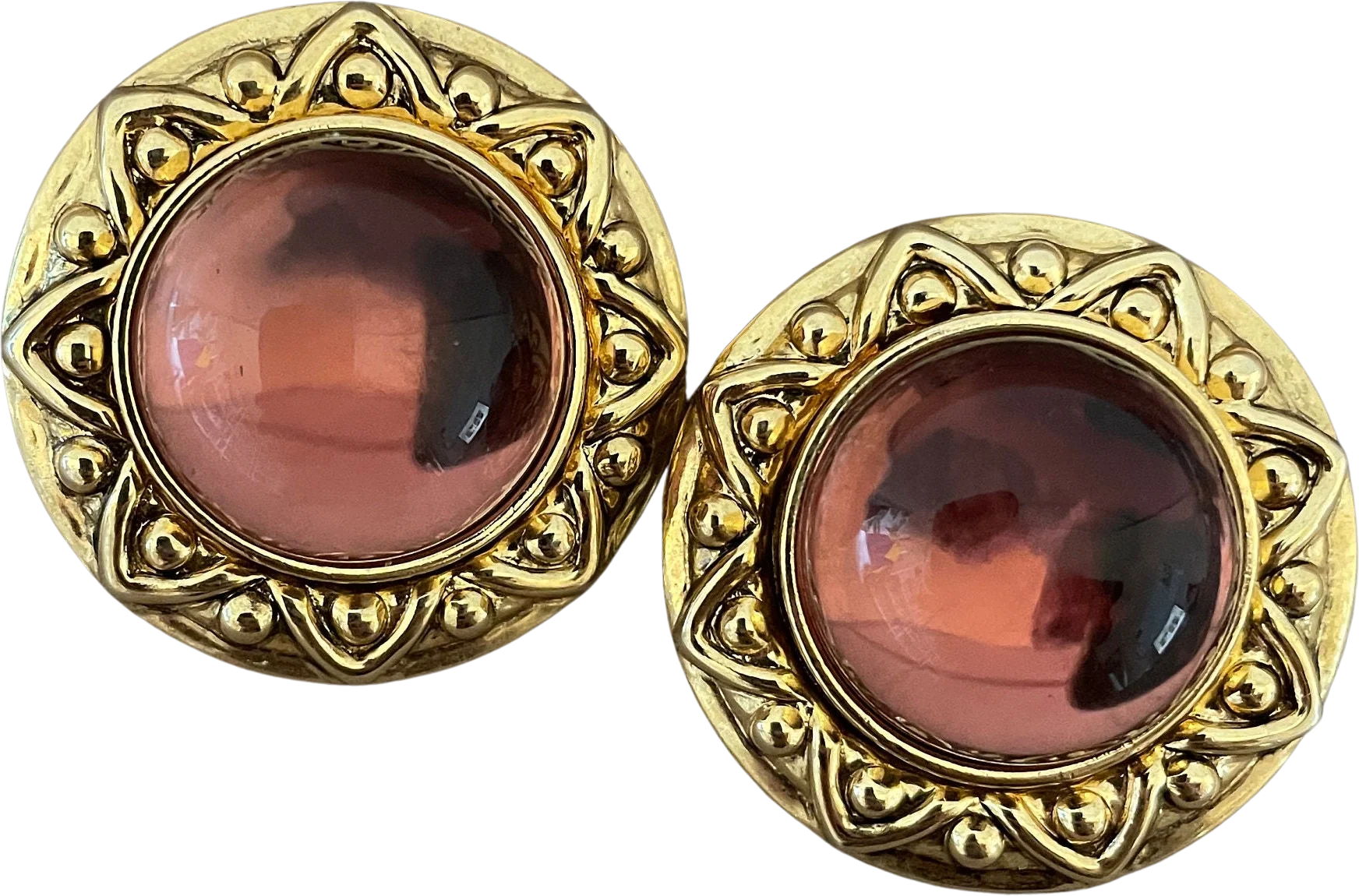 Sunburst Byzantine Etruscan Cabochon Clip On Statement Earrings Two In One Starburst Earrings