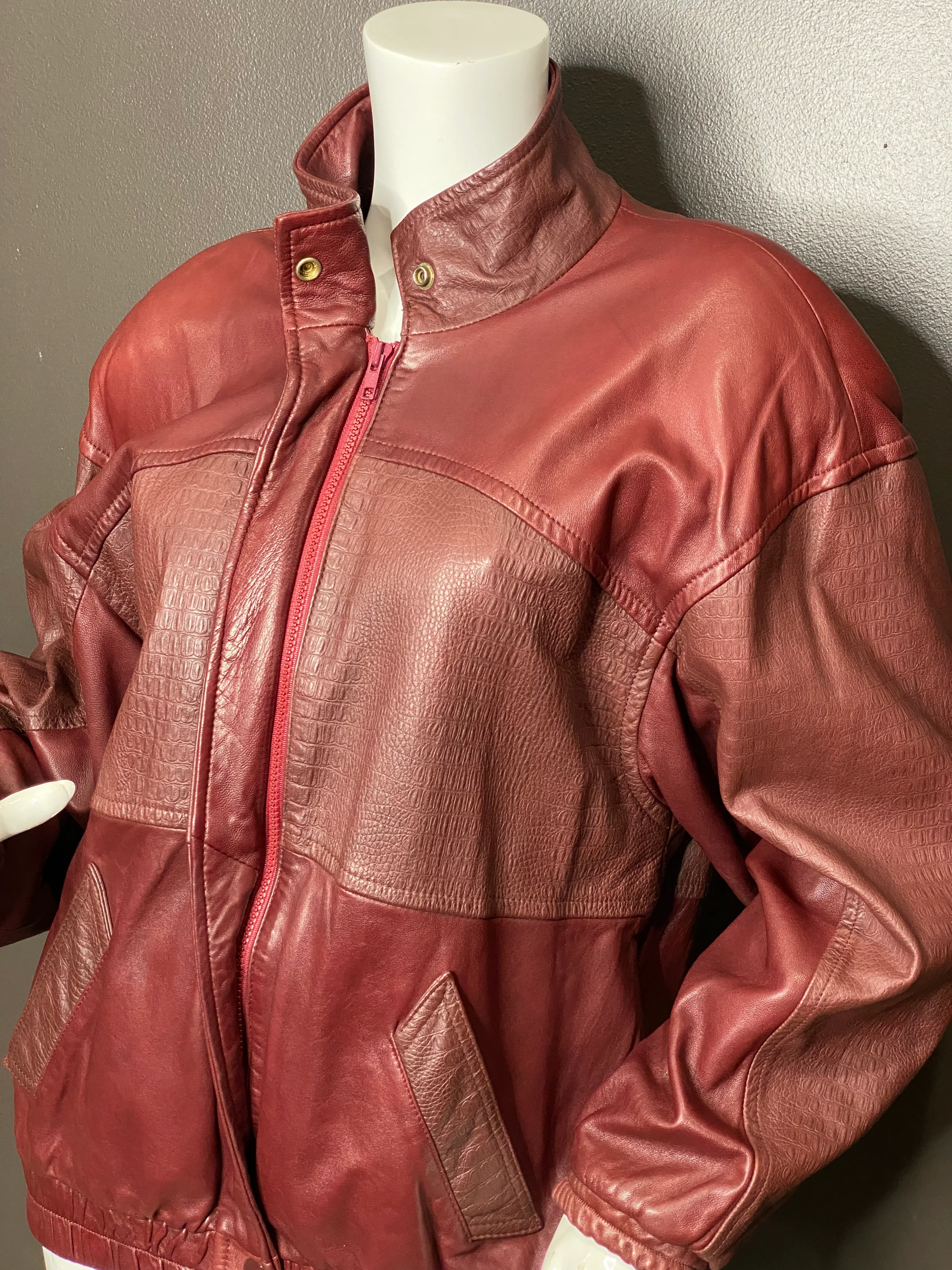 Supple Burgundy Leather Bomber Jacket By Etienne Aigner - Image 4