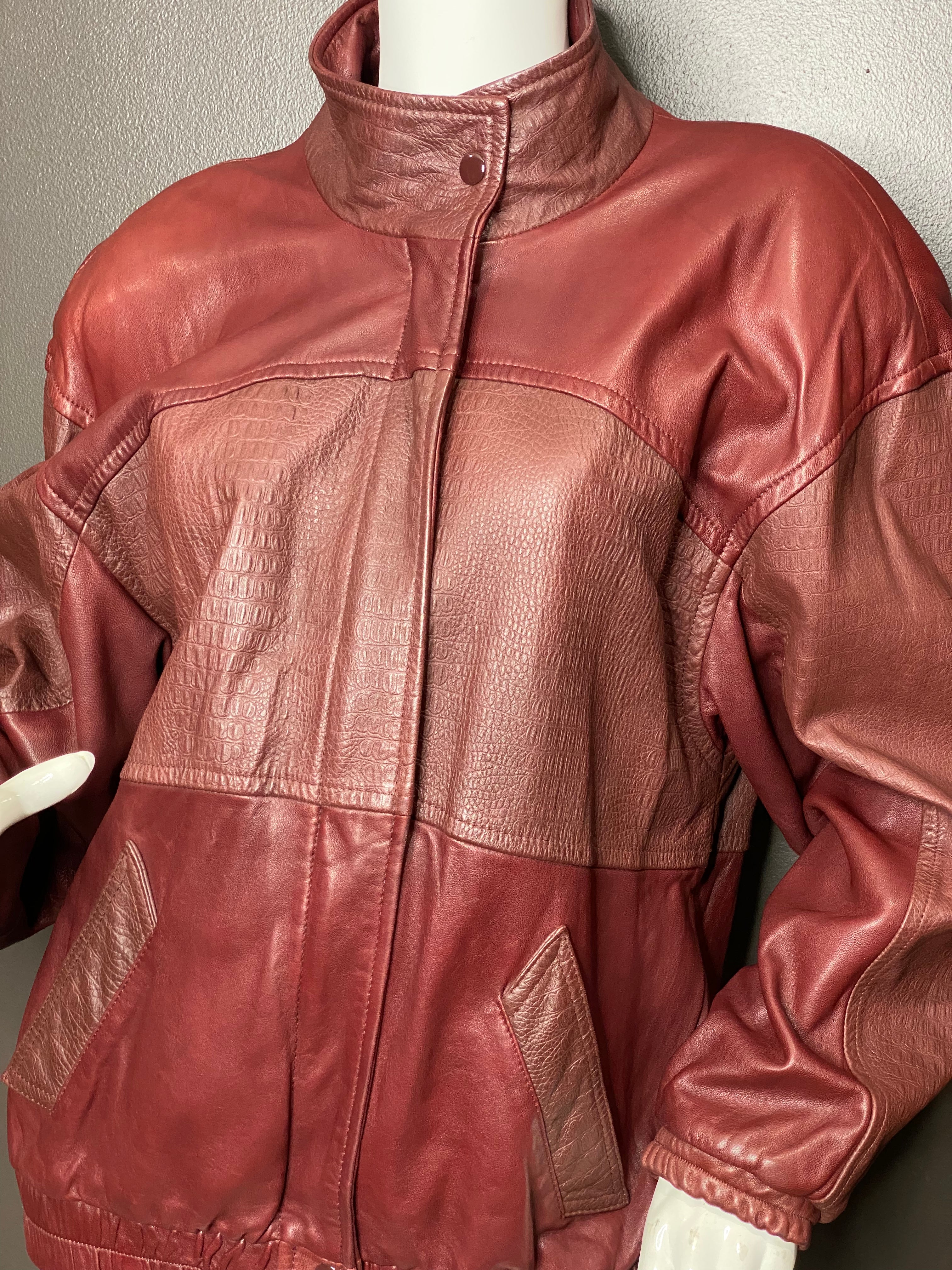 Supple Burgundy Leather Bomber Jacket By Etienne Aigner - Image 9