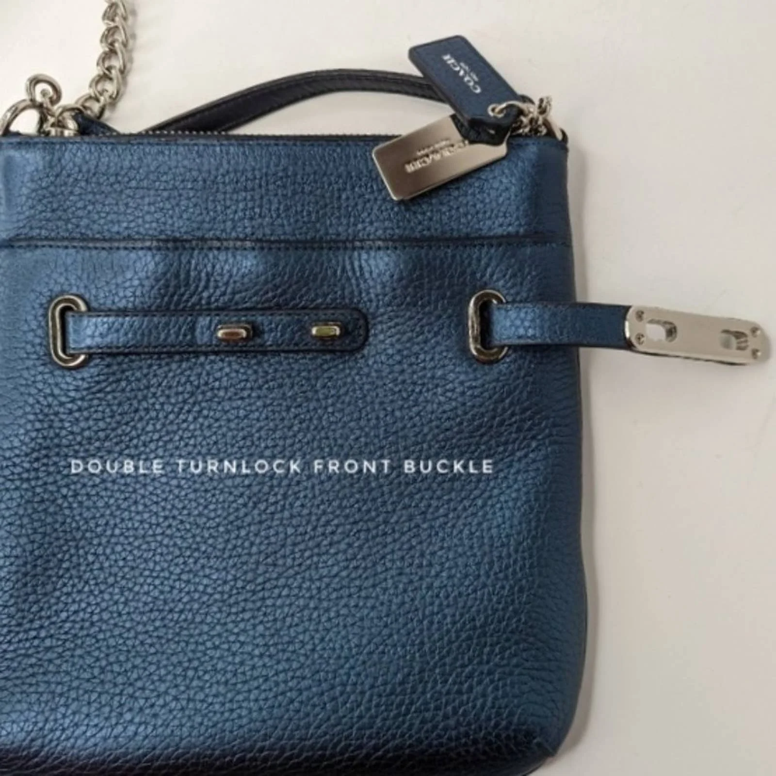 Swagger Metallic Blue Leather Swingpack Crossbody by Coach - Image 5