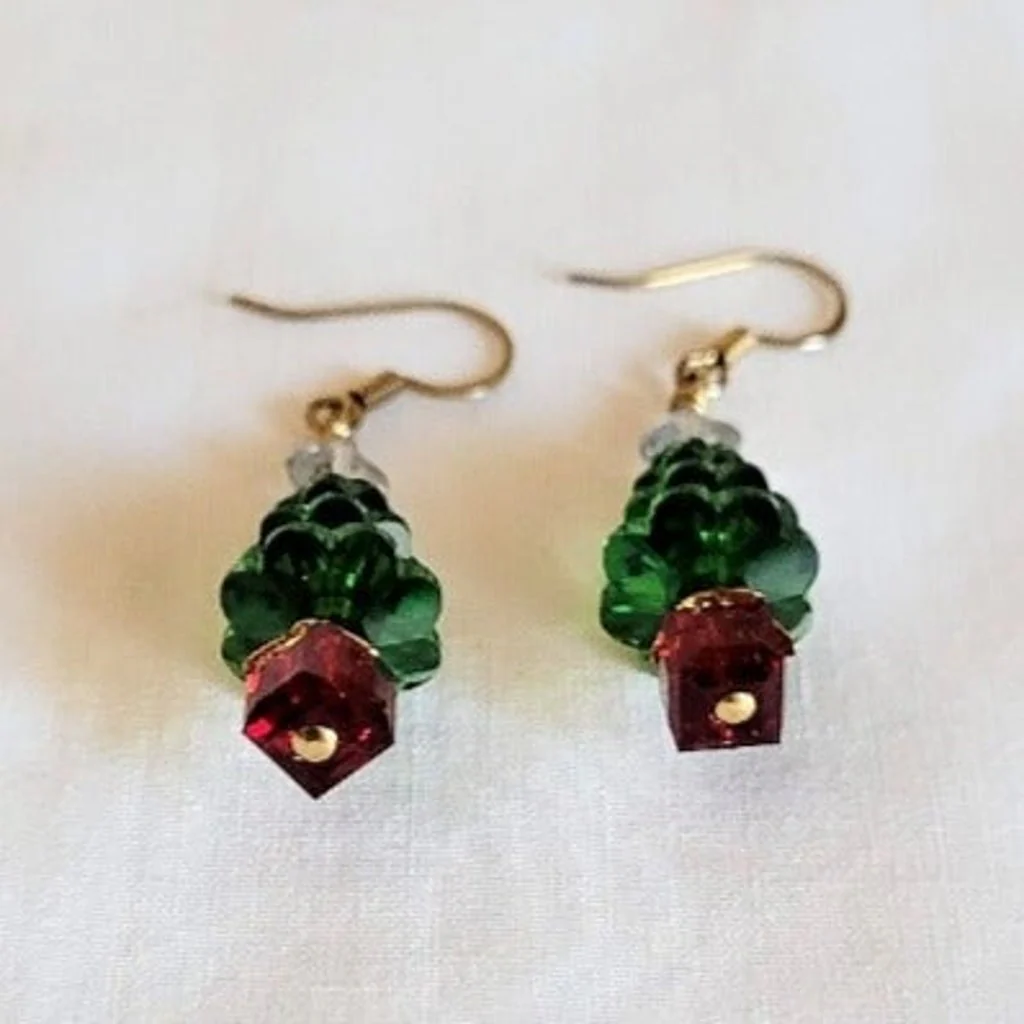 Crystal And Gold Christmas Tree Earrings By Swarovski - Image 3