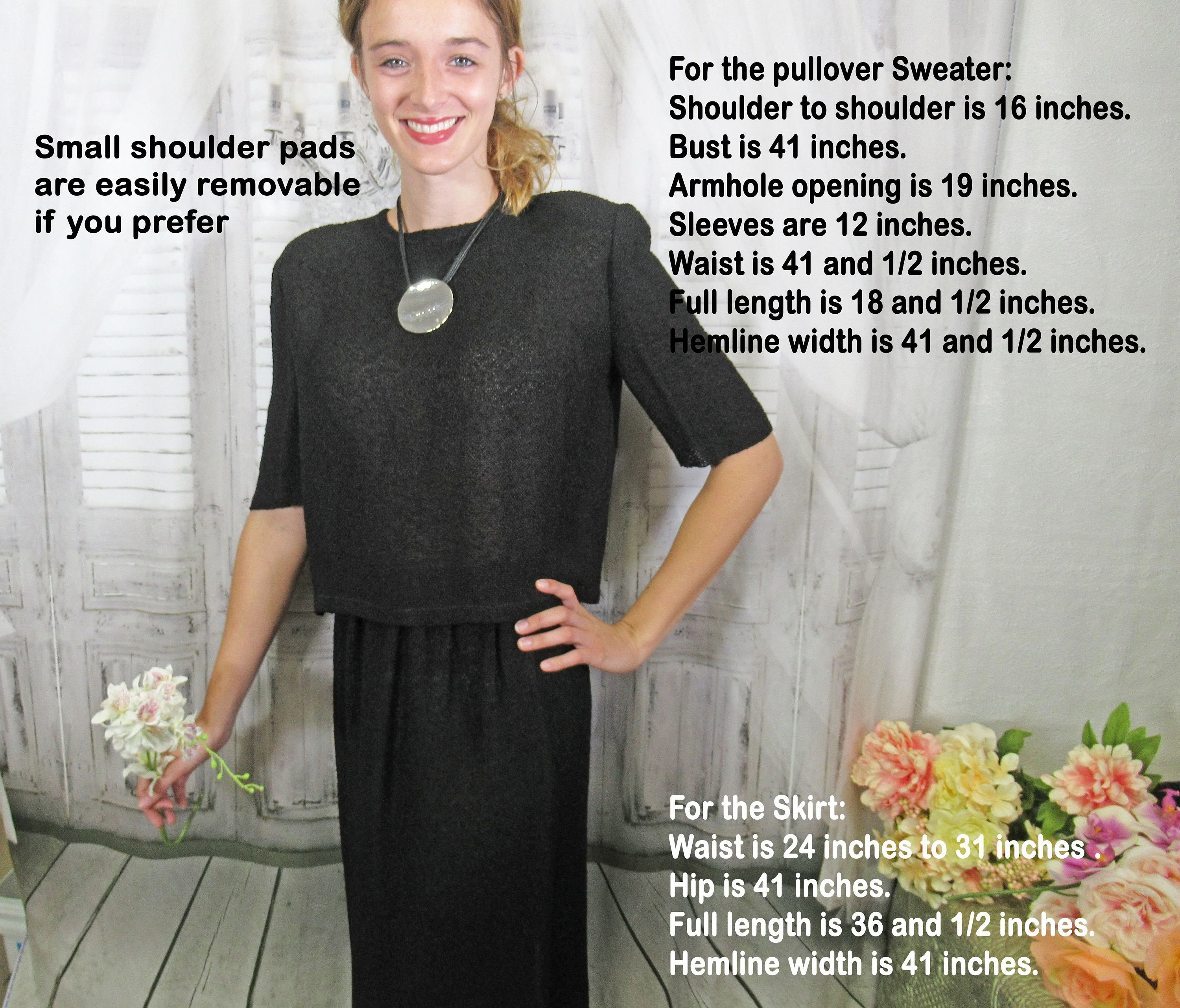 Sweater and Skirt Panache Handwoven Custom Made Dream Weavers Two Piece Black Nub Knit Length Top Long Skirt Hip Vintage by Panache - Image 3