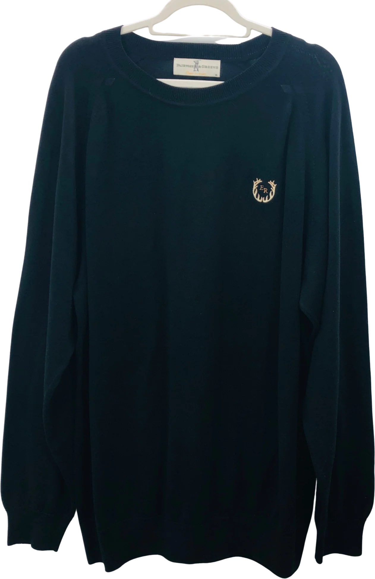 Sweater Black Pima Cotton Mens Xxl Long Sleeve Monogrammed 'er' by Fairway & Greene