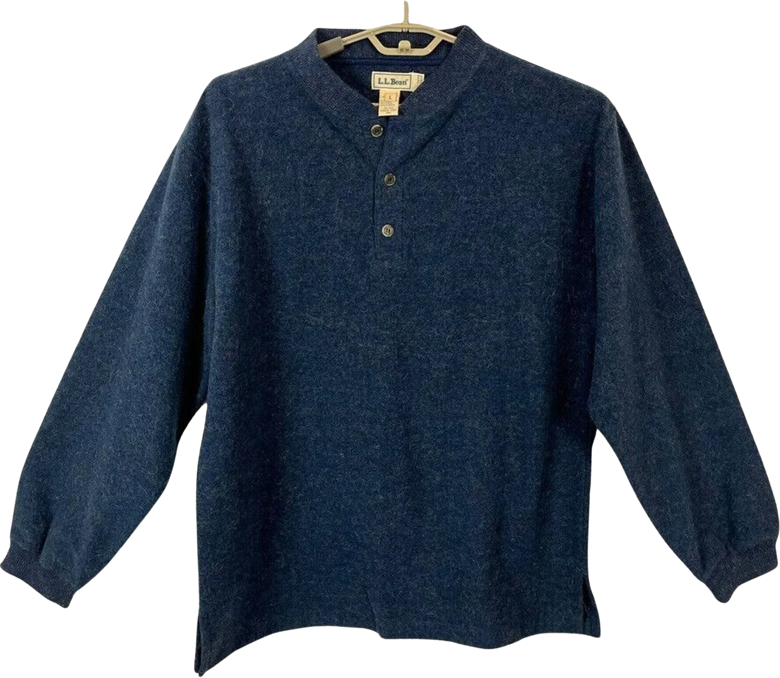 Sweater Blue Button Neck Mens Made In Hungary Poly Wool Alpaca Sz L by LL Bean