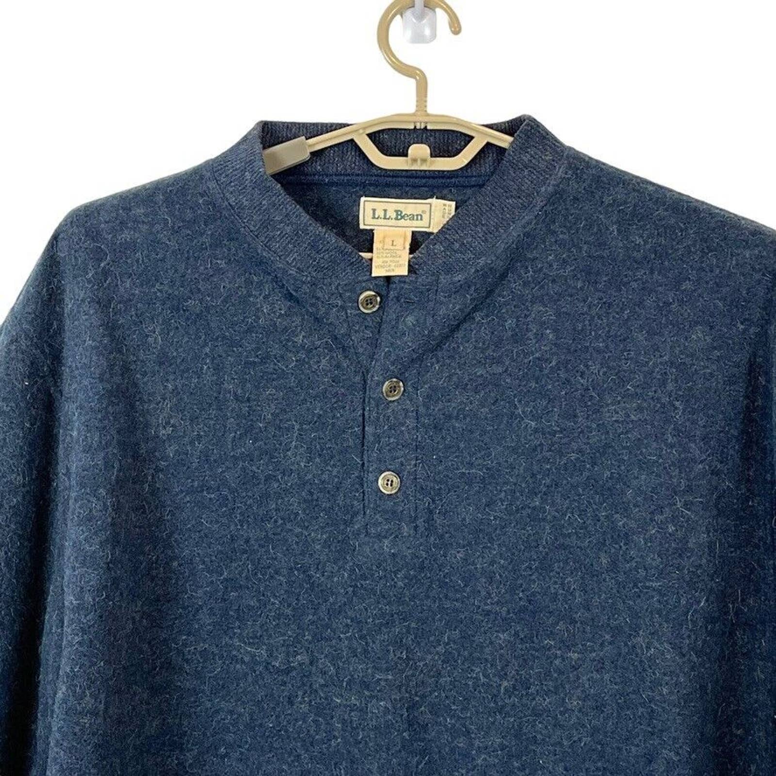 Sweater Blue Button Neck Mens Made In Hungary Poly Wool Alpaca Sz L by LL Bean - Image 8