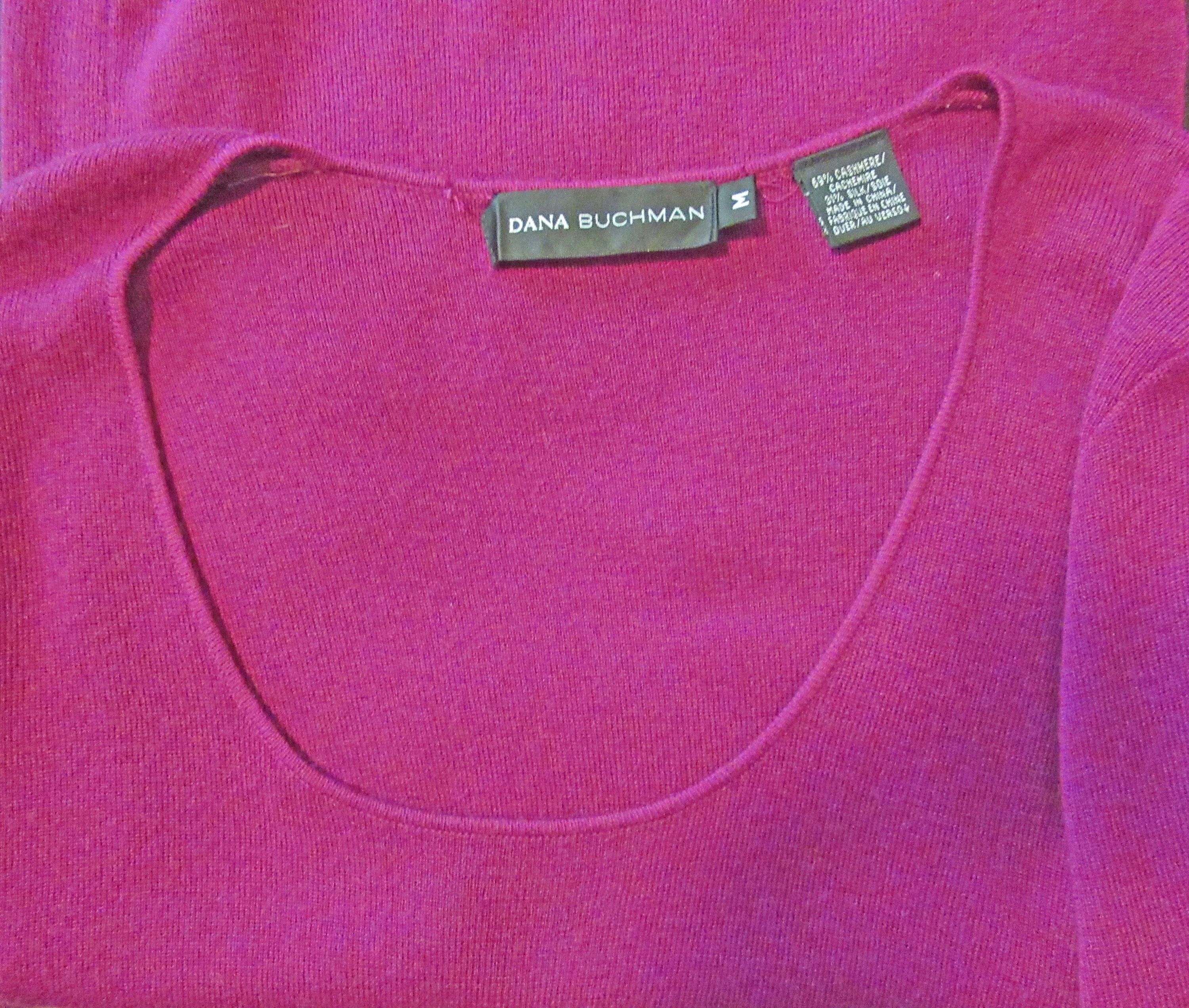 Sweater Cashmere and Silk Mix Dana Buchman Raspberry Pink Uneck Pullover Elbow Length Sleeve 34 To Below 90s Vintage by Dana Buchman - Image 6