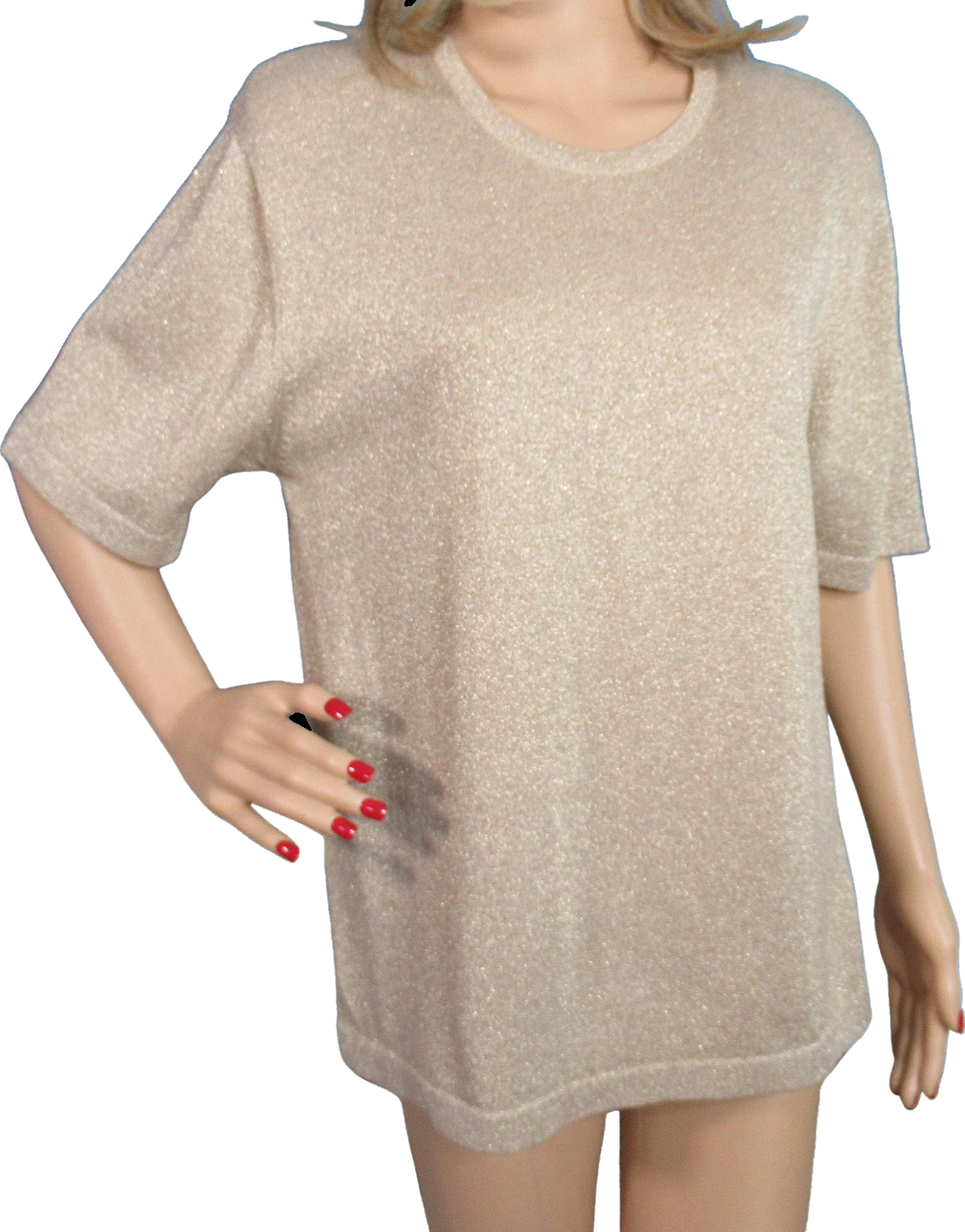 Sweater Lisa Originals Gold Metallic Pullover Short Sleeve Made Hong Kong 80s Round Neckline Cotton Poly Rayon Metallic by Lisa Originals