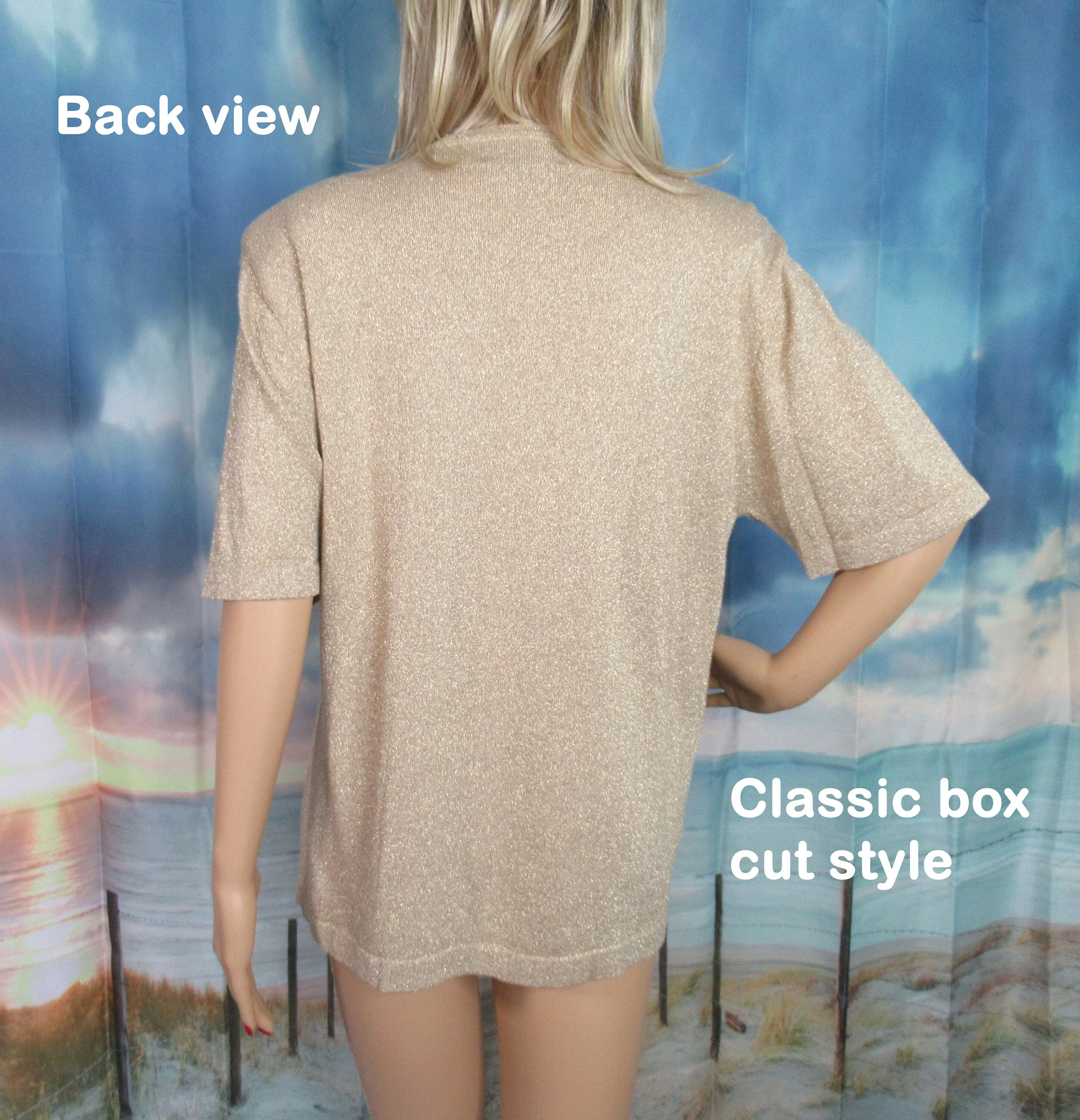 Sweater Lisa Originals Gold Metallic Pullover Short Sleeve Made Hong Kong 80s Round Neckline Cotton Poly Rayon Metallic by Lisa Originals - Image 11