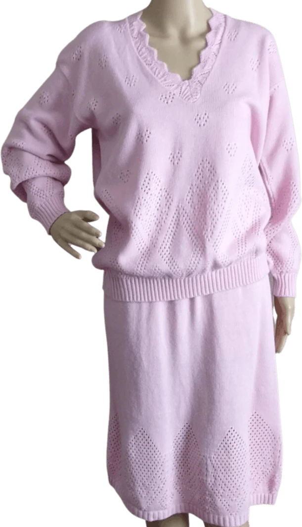 80's Pink Knit Skirt Set by Anthony Richards Usa