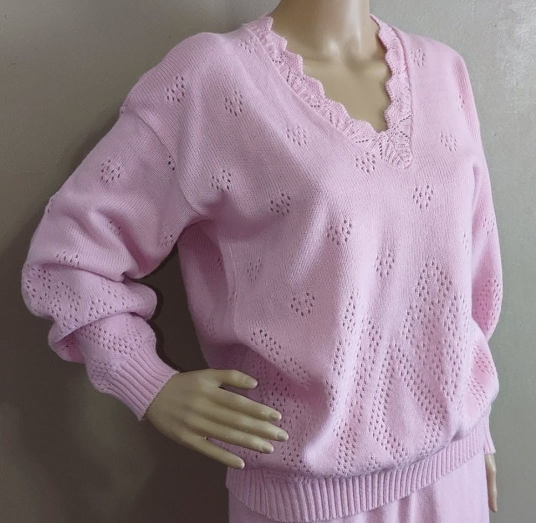 80's Pink Knit Skirt Set by Anthony Richards Usa - Image 3